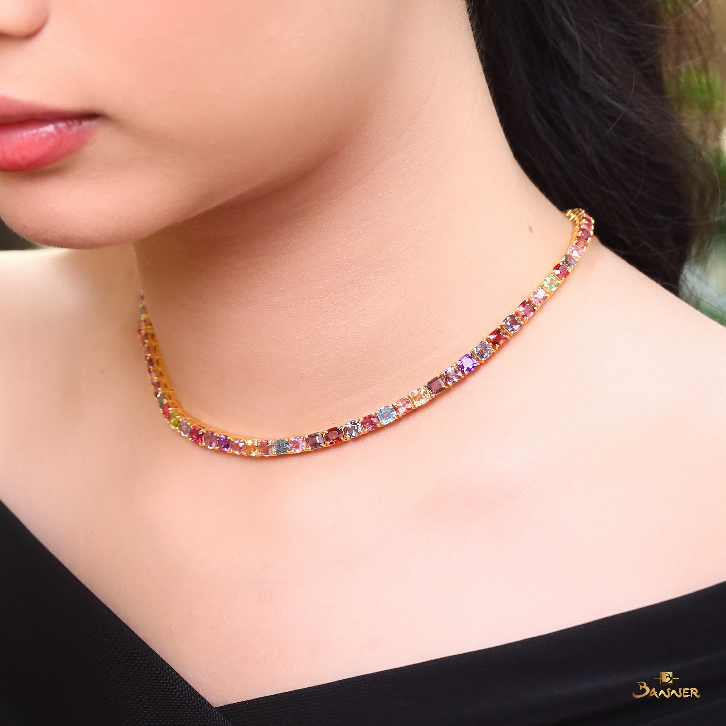 Multi-color Spinel Aurora Tennis Necklace