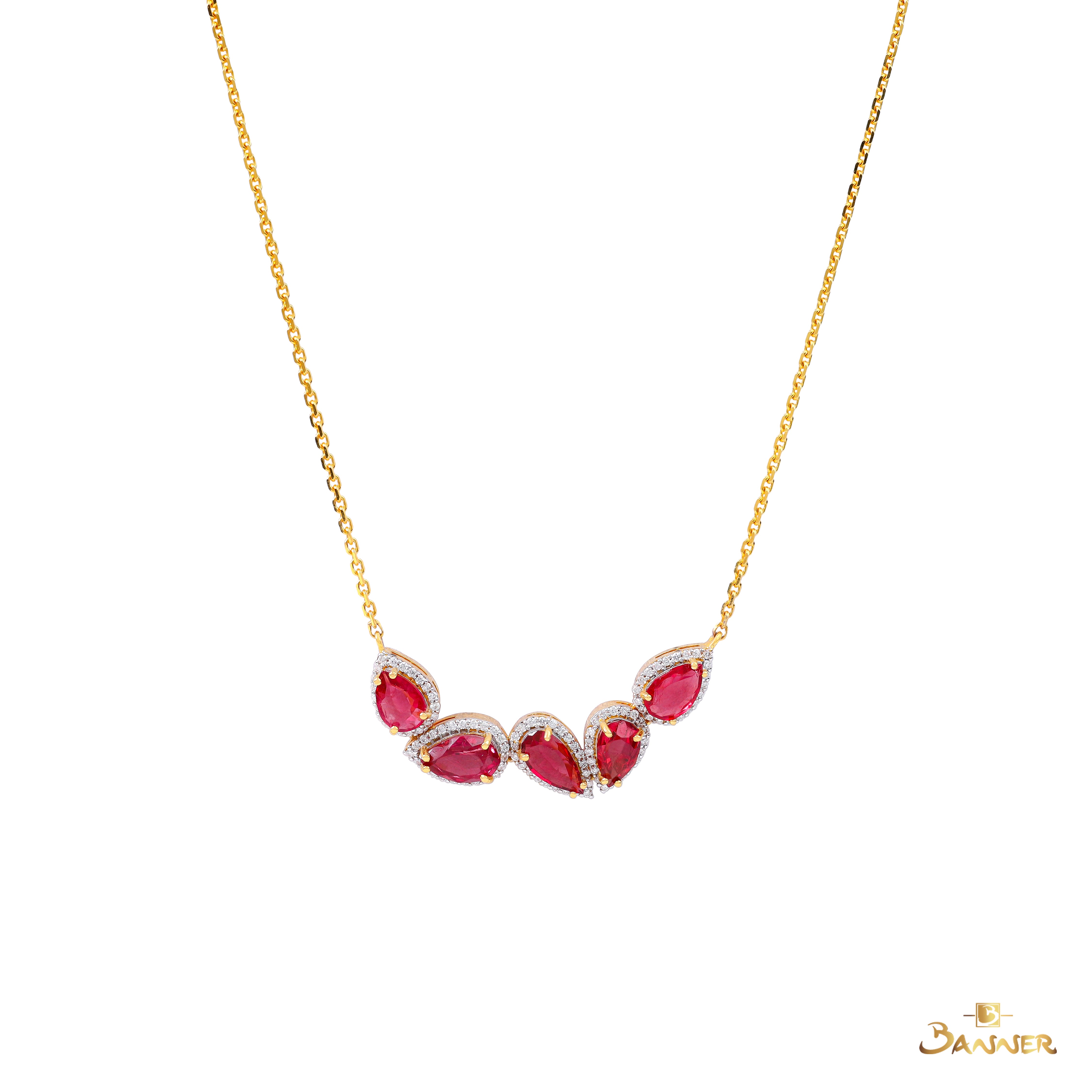 Spinel and Diamond Halo Drop Necklace
