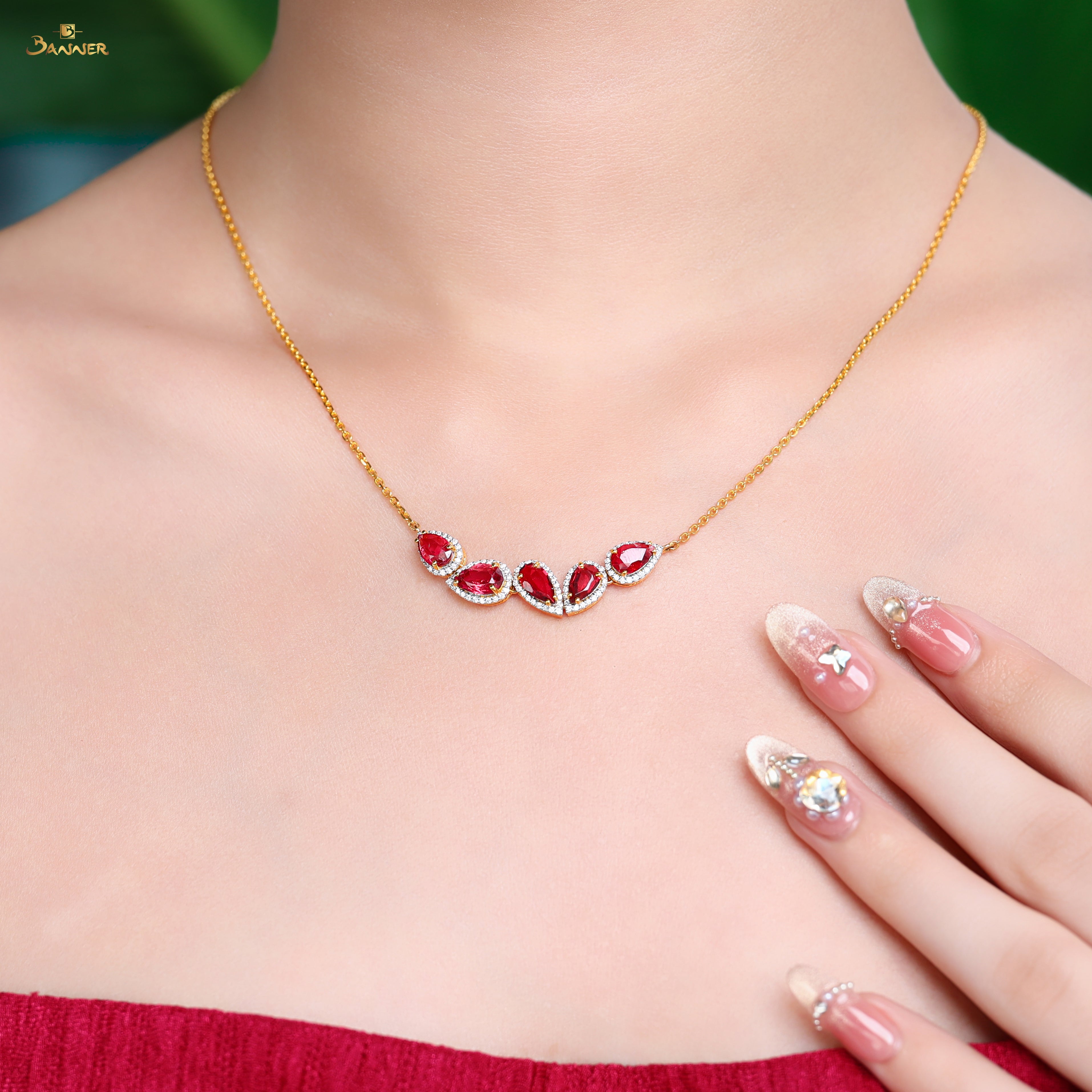 Spinel and Diamond Halo Drop Necklace