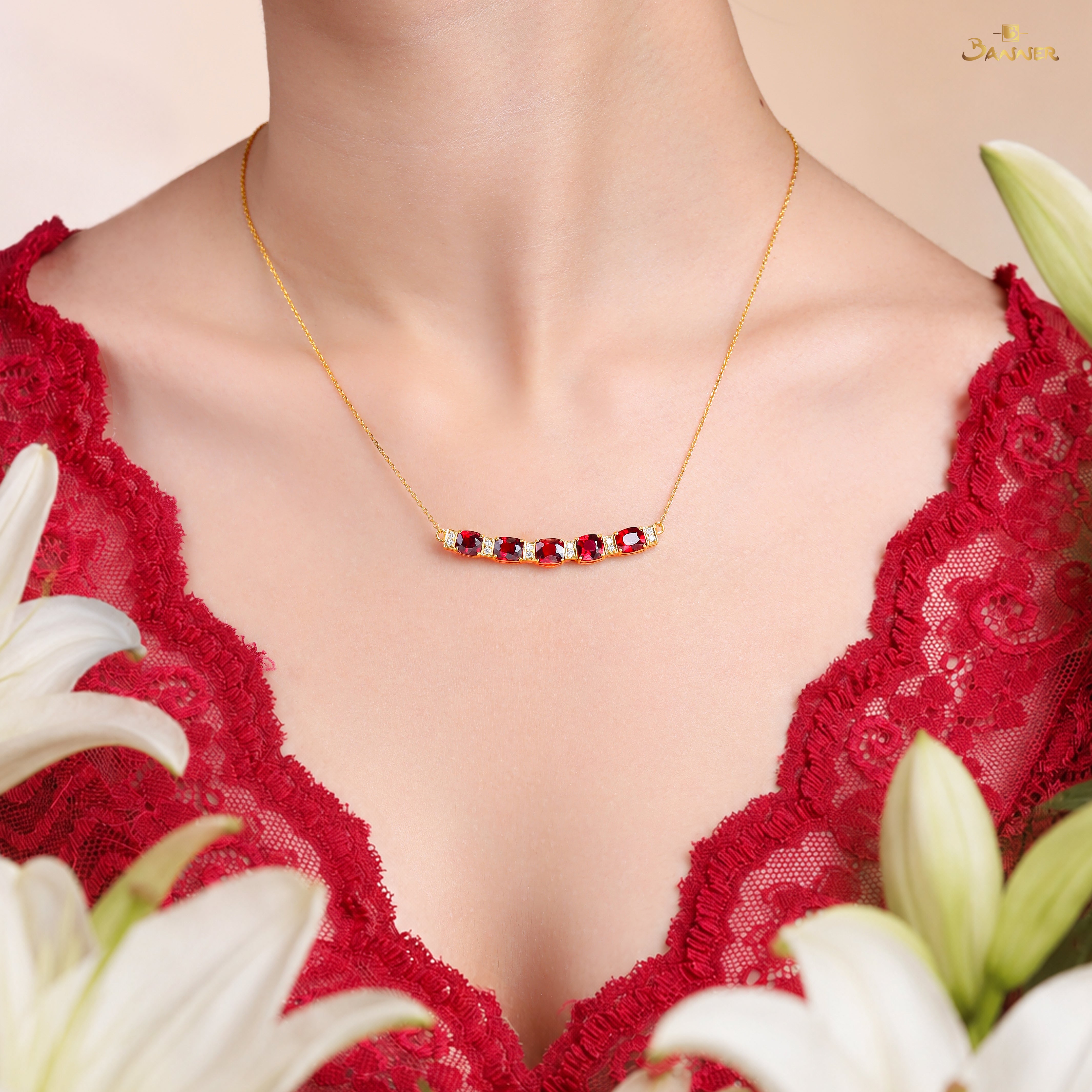 Spinel and Diamond Alternate Necklace