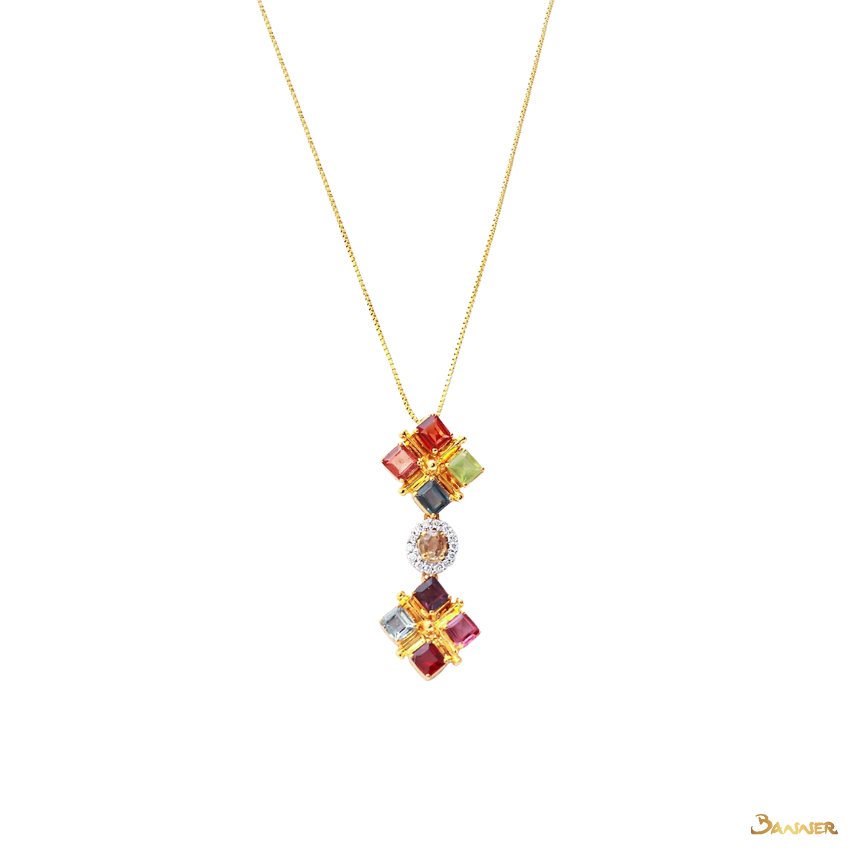 Multi-Colored Spinel and Diamond Pendant