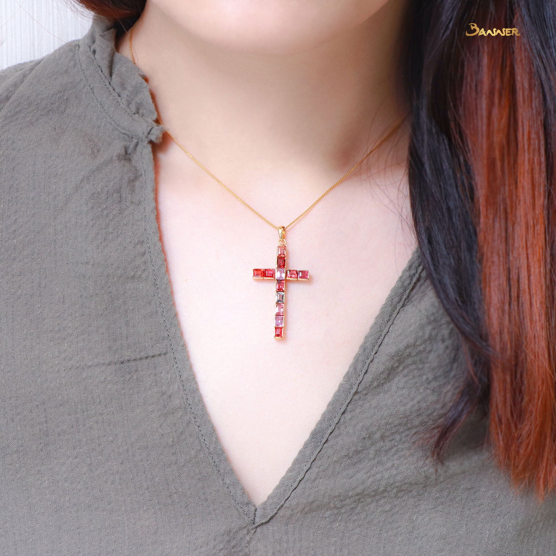 Multi-Colored Spinel Cross Pendant