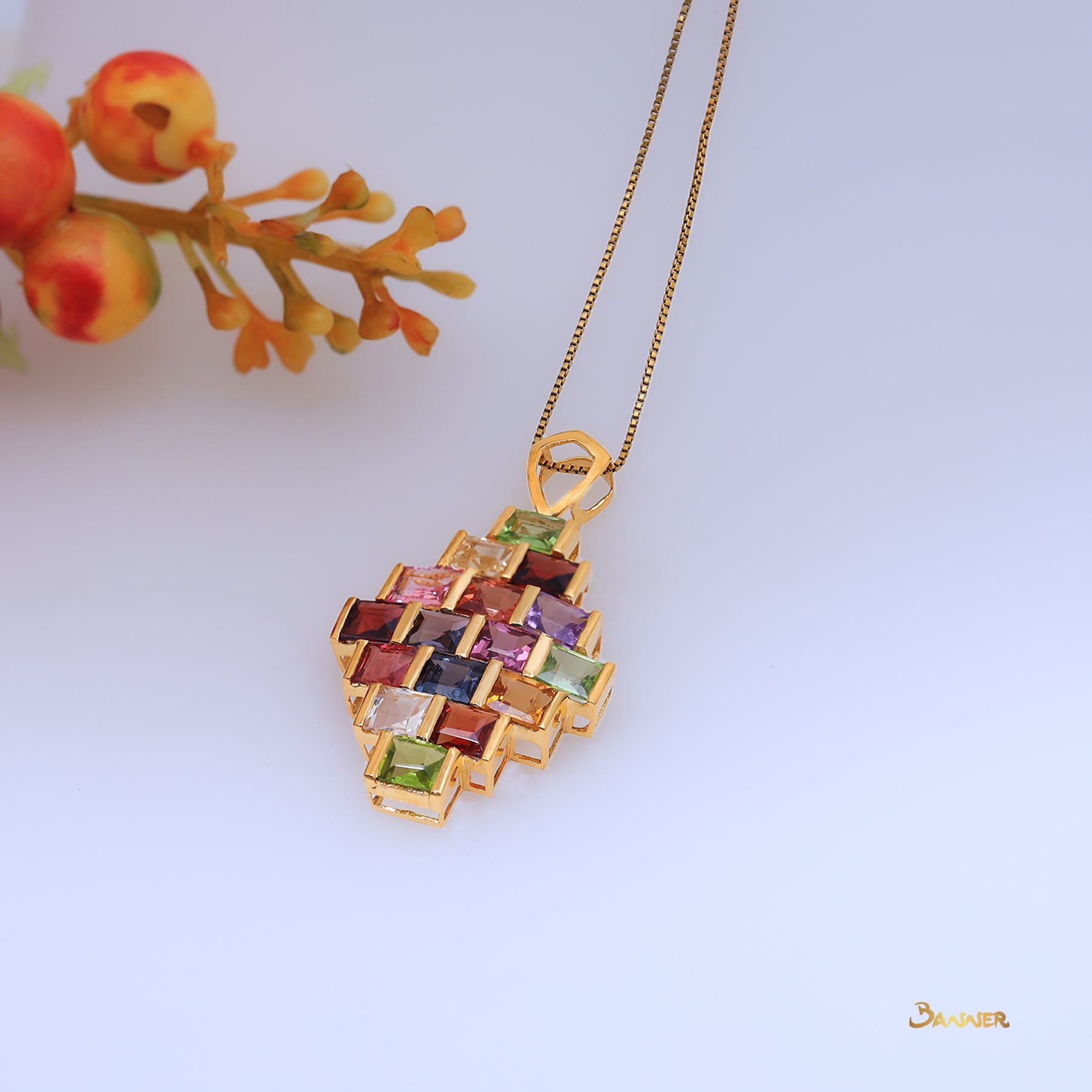 Emerald-cut Multi-Colored Spinel Pendant