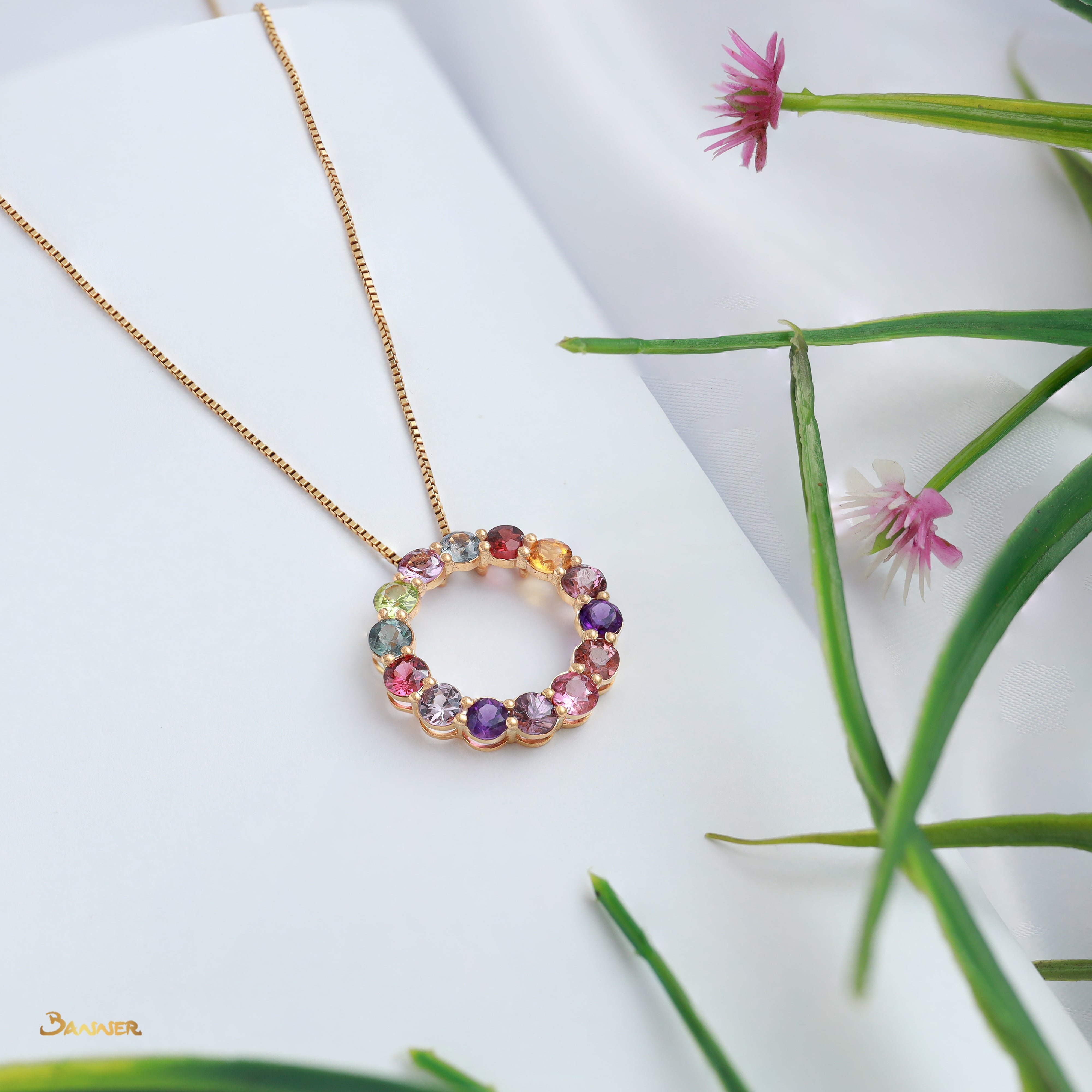 Colorful Spinel Zinnia Pendant