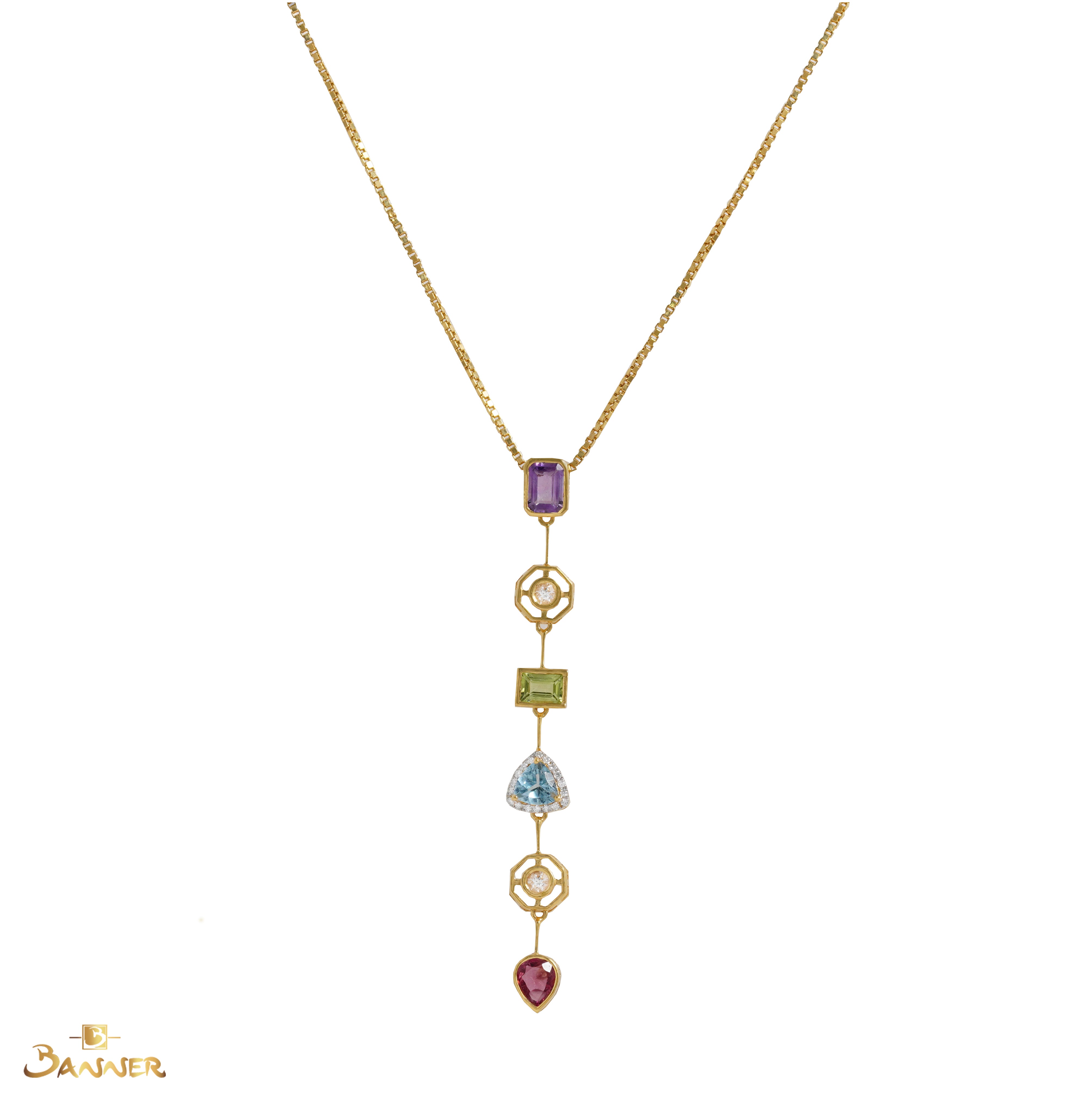 Multi-colored Gems Cascade Pendant