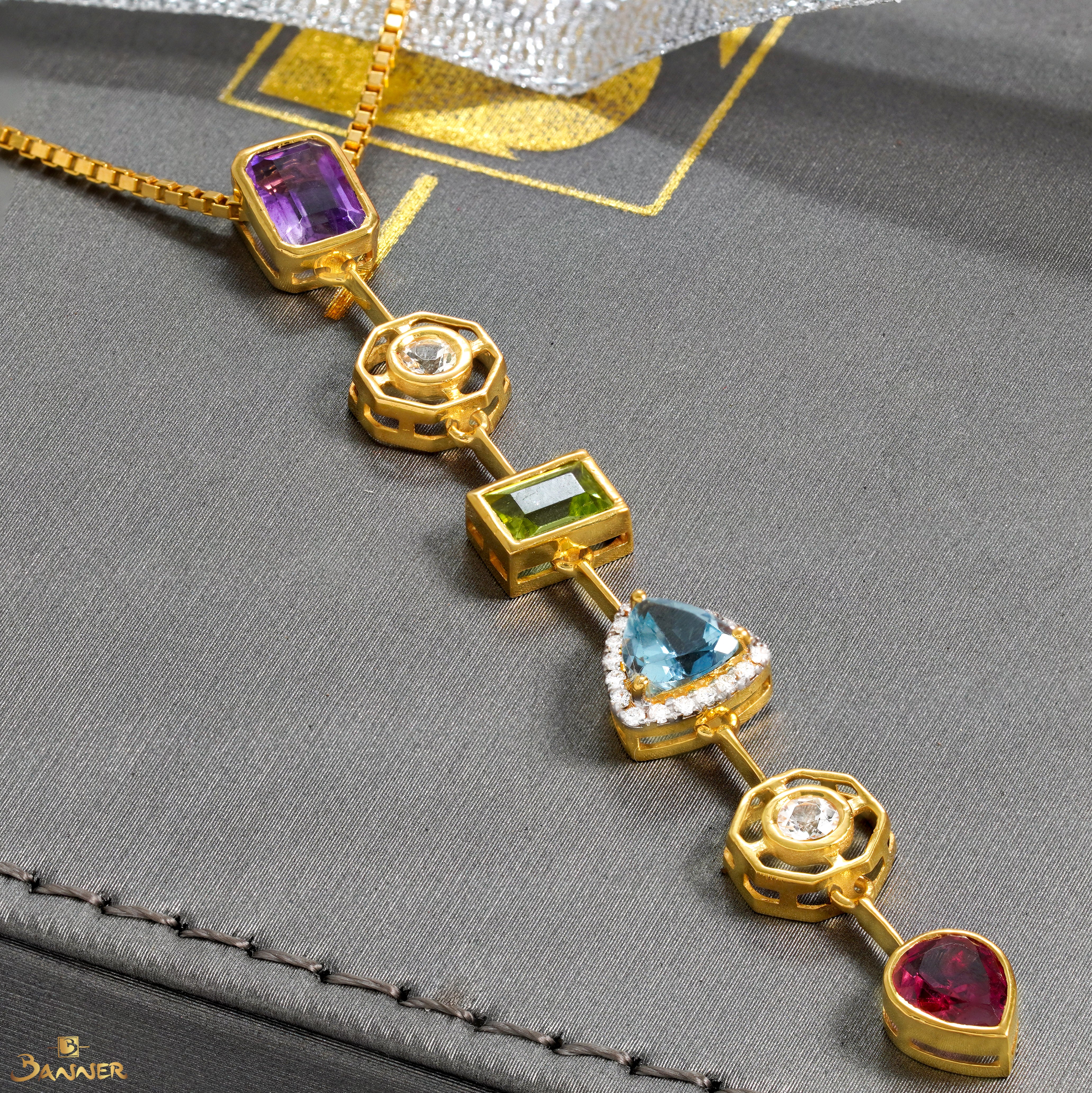 Multi-colored Gems Cascade Pendant