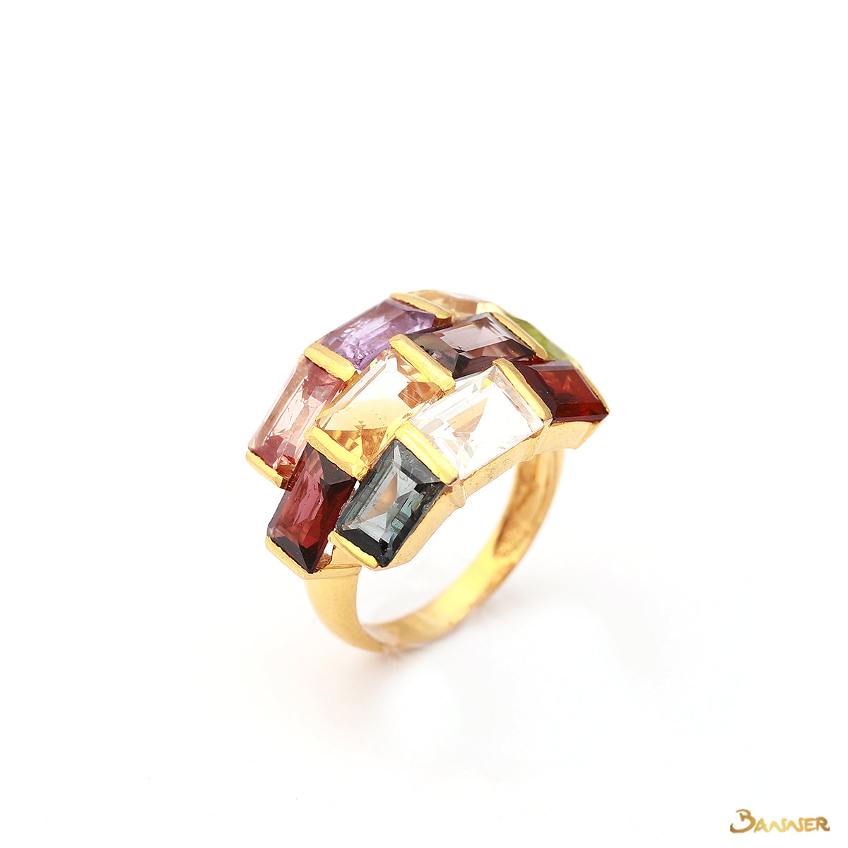 Emerald-cut Multi-Colored Spinel Ring