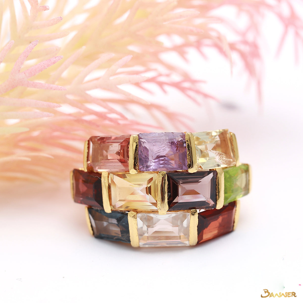 Emerald-cut Multi-Colored Spinel Ring