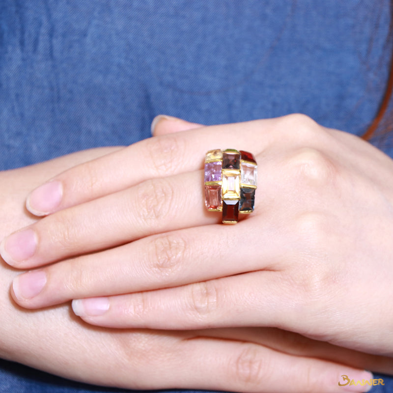 Emerald-cut Multi-Colored Spinel Ring