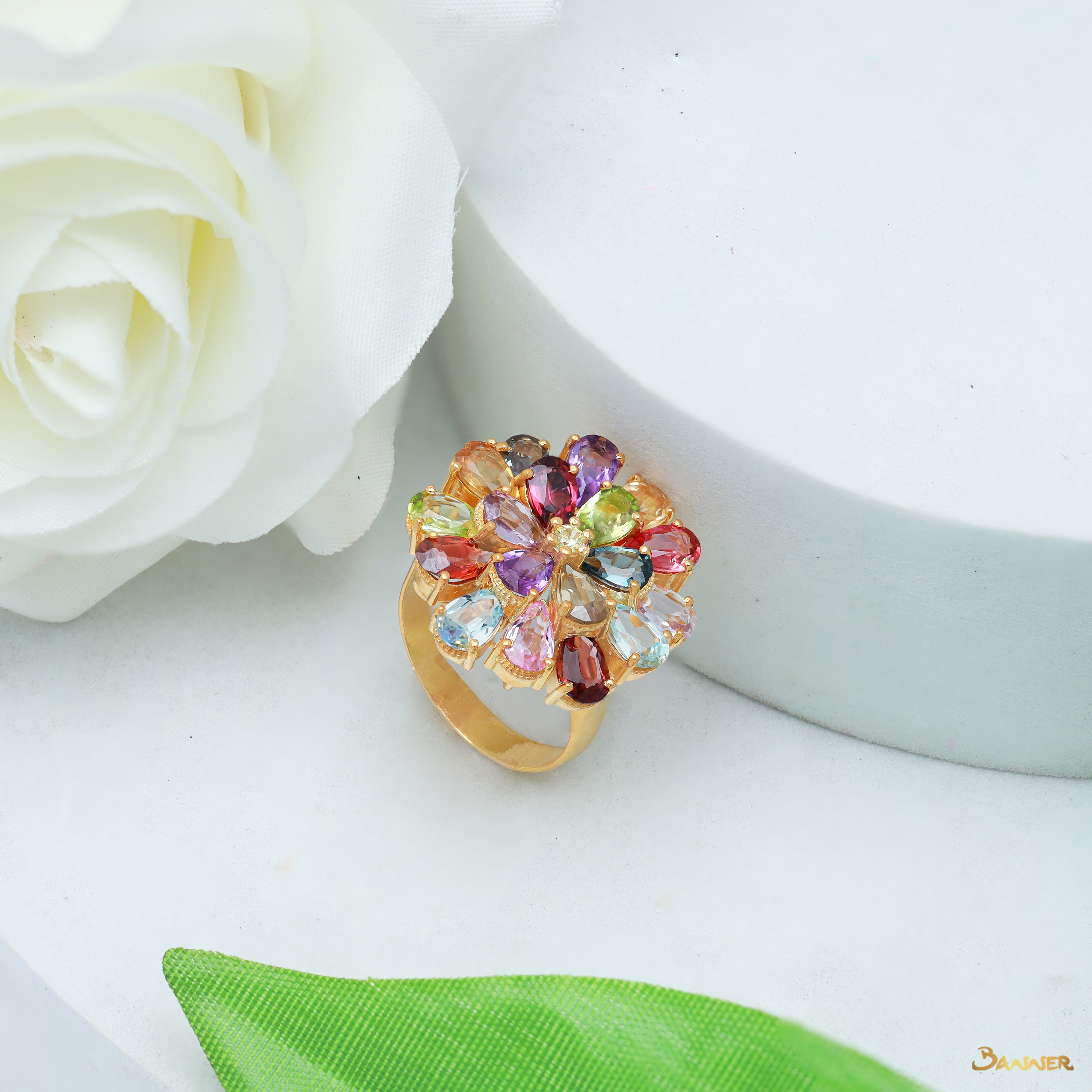 Colorful Spinel Zinnia Ring