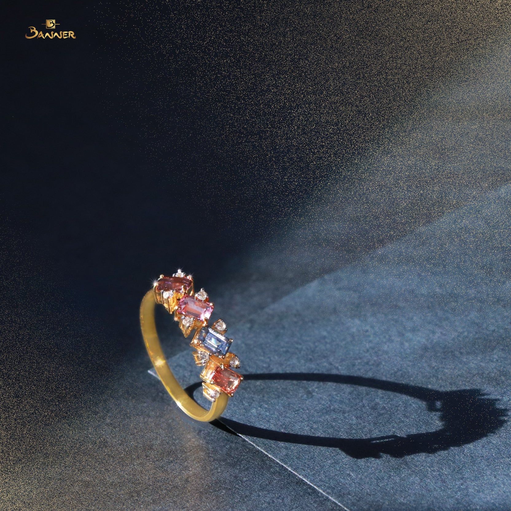 Multi Colored Spinel and Diamond Zinnia Ring