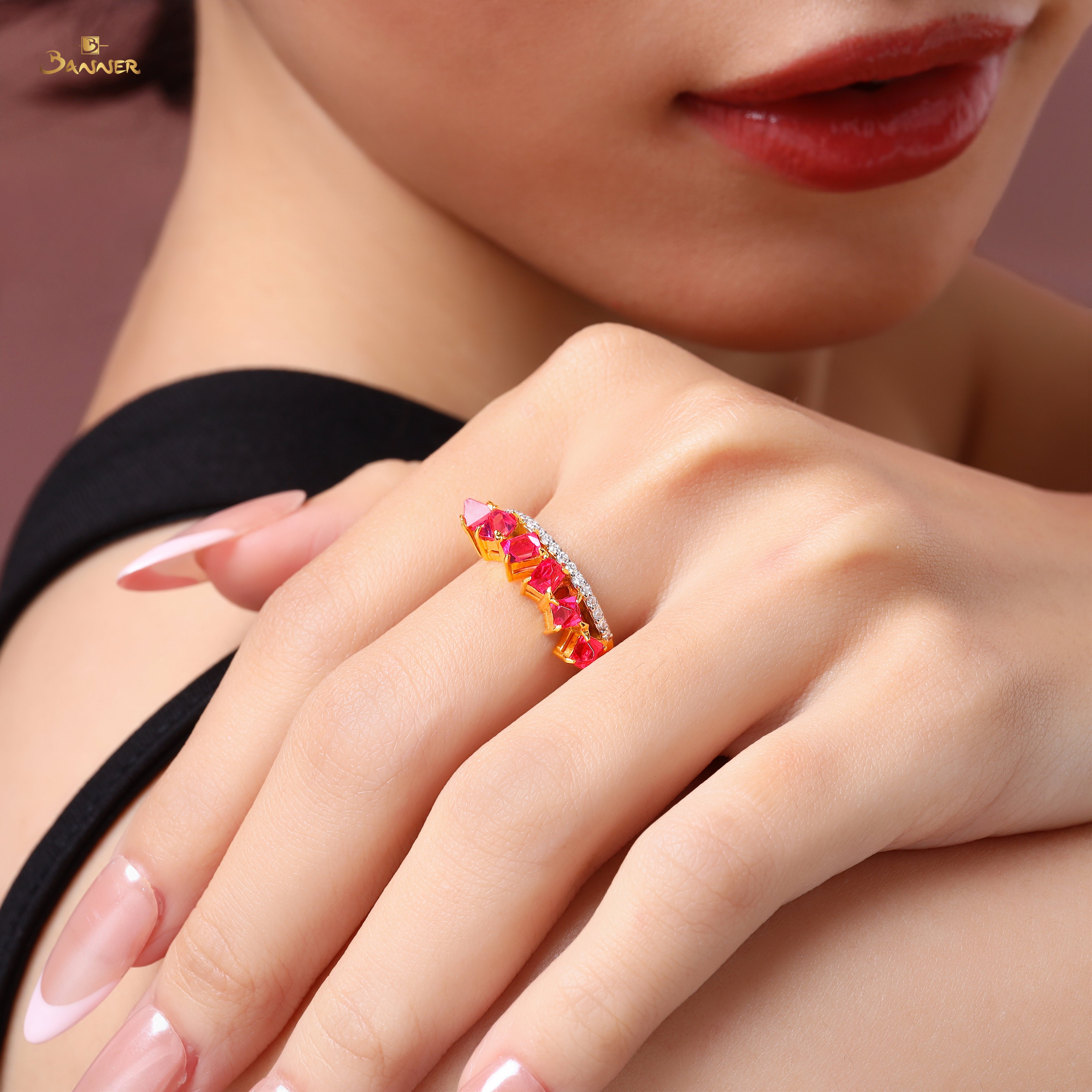 Spinel and Diamond Curve Ring