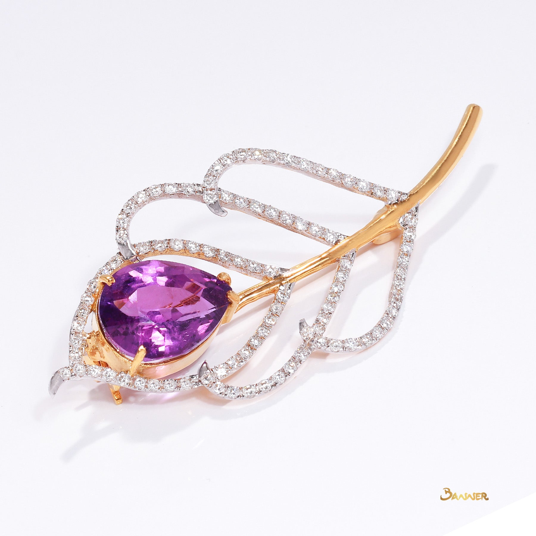 Amethyst and Diamond Leaf Brooch