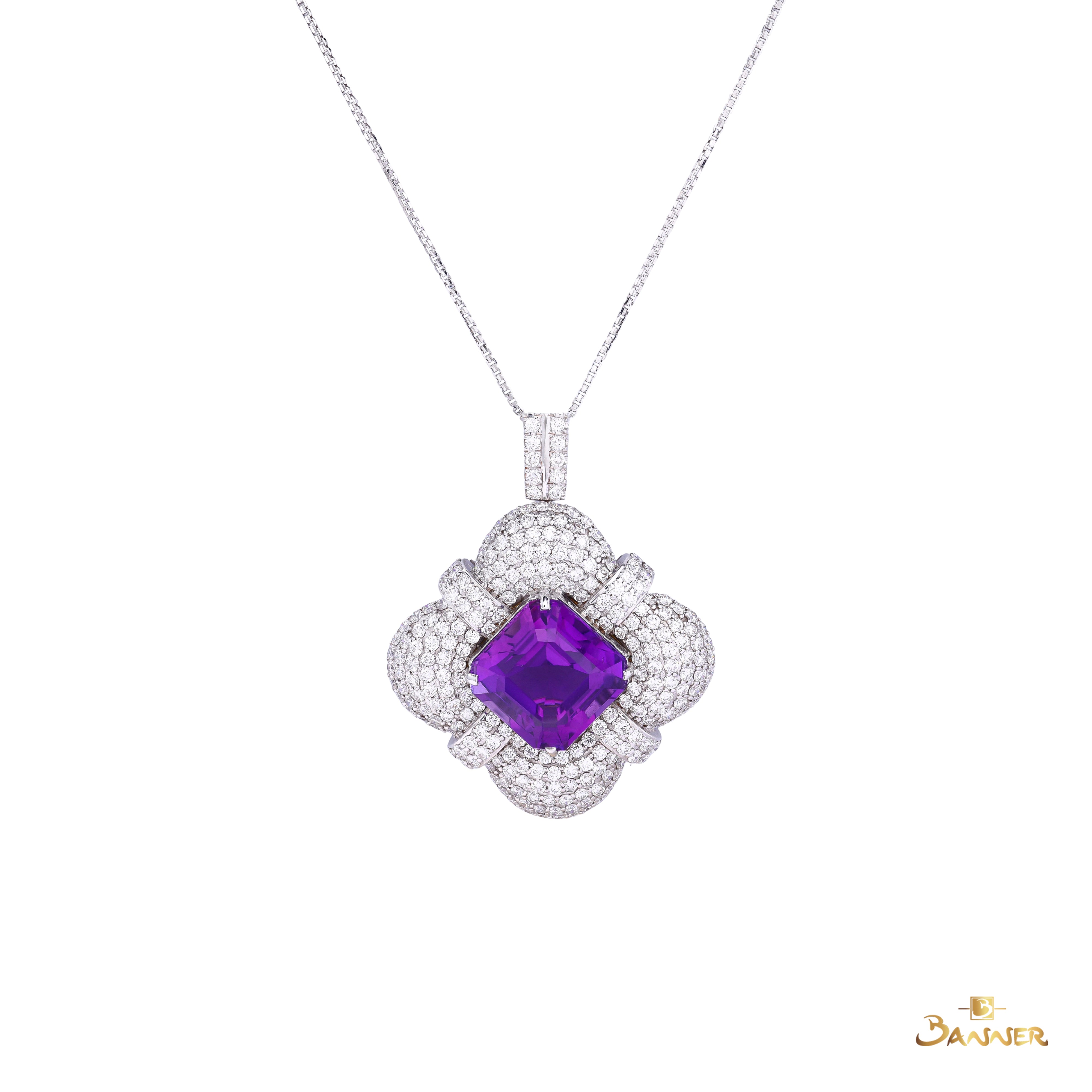 Amethyst and Diamond Petal Brooch / Pendant