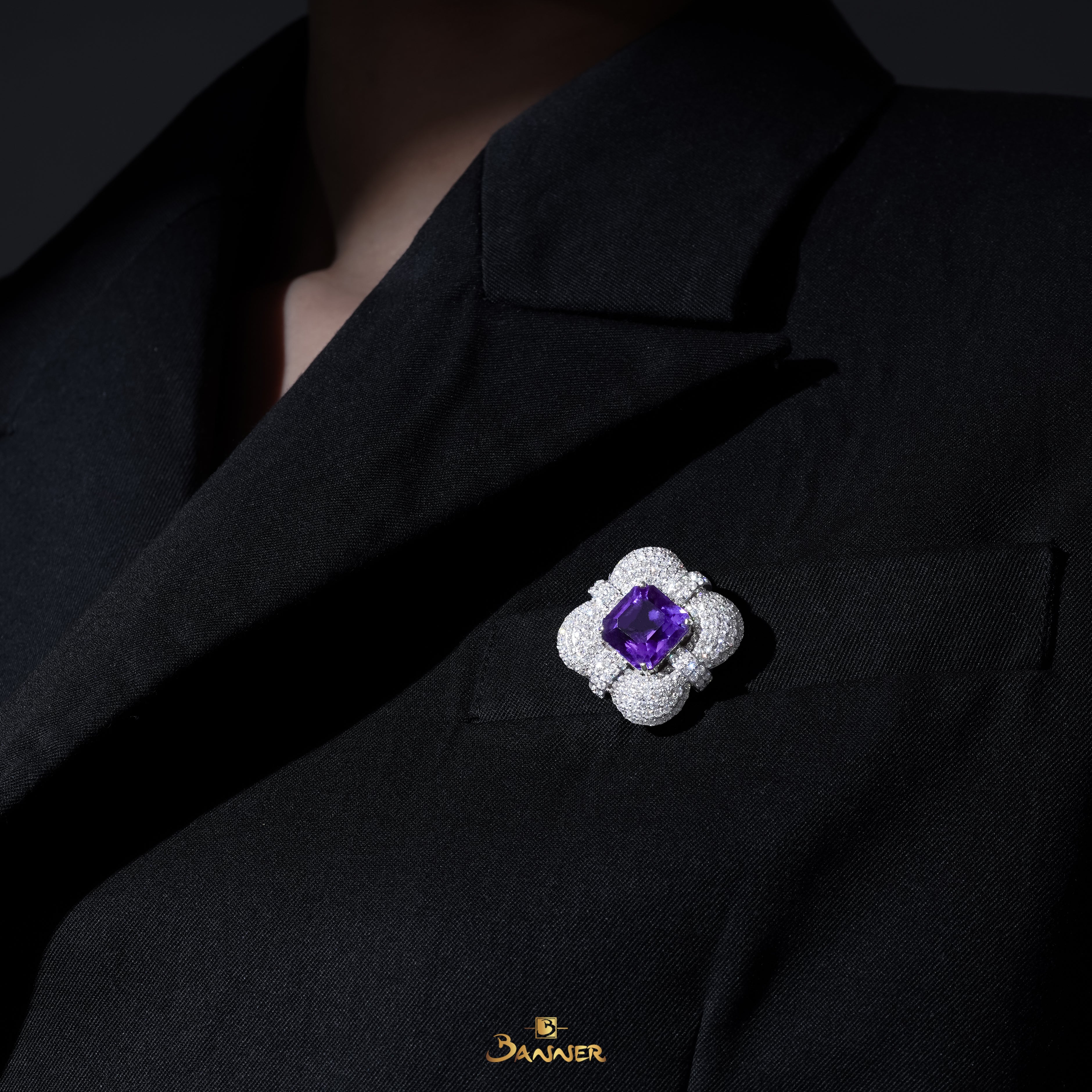 Amethyst and Diamond Petal Brooch / Pendant