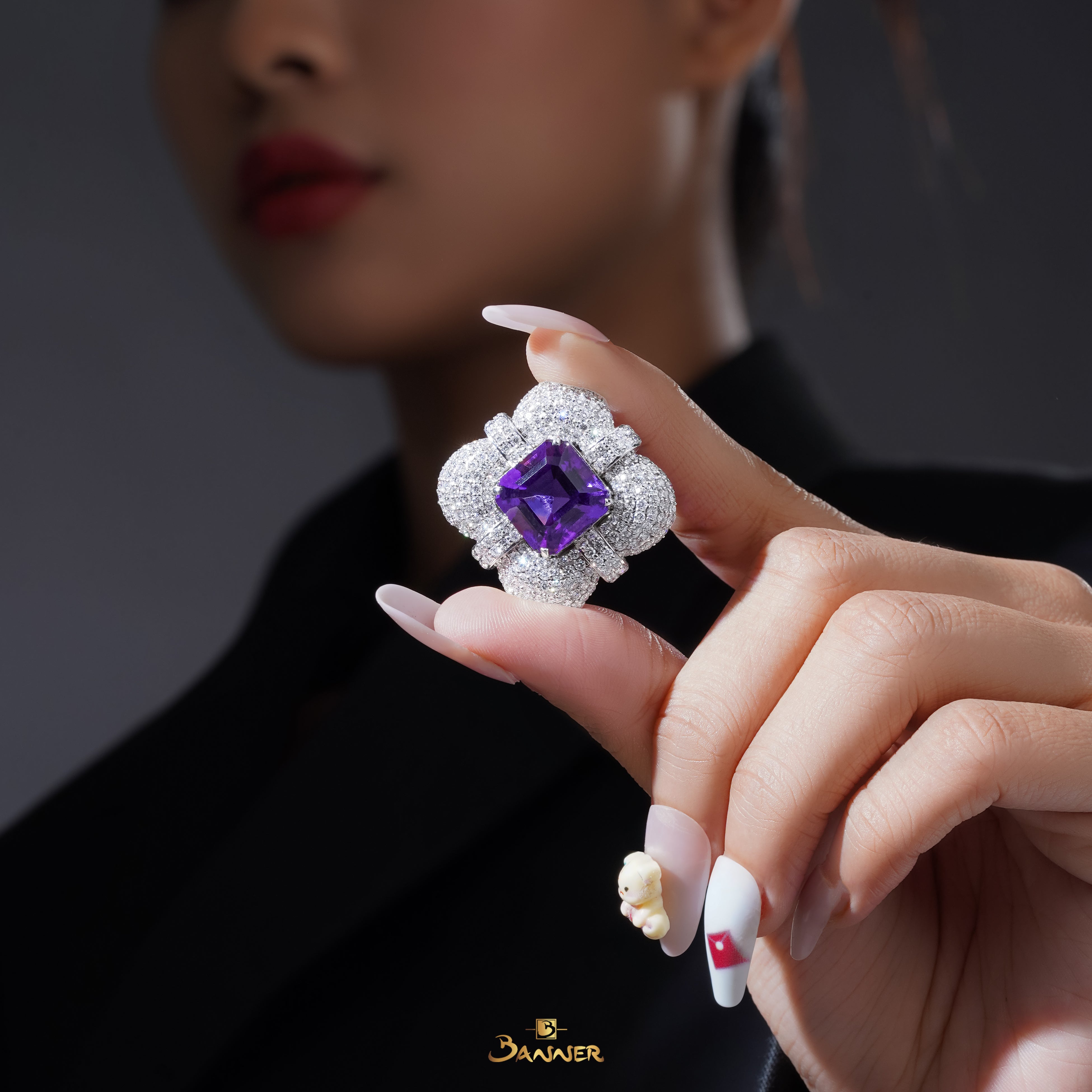 Amethyst and Diamond Petal Brooch / Pendant