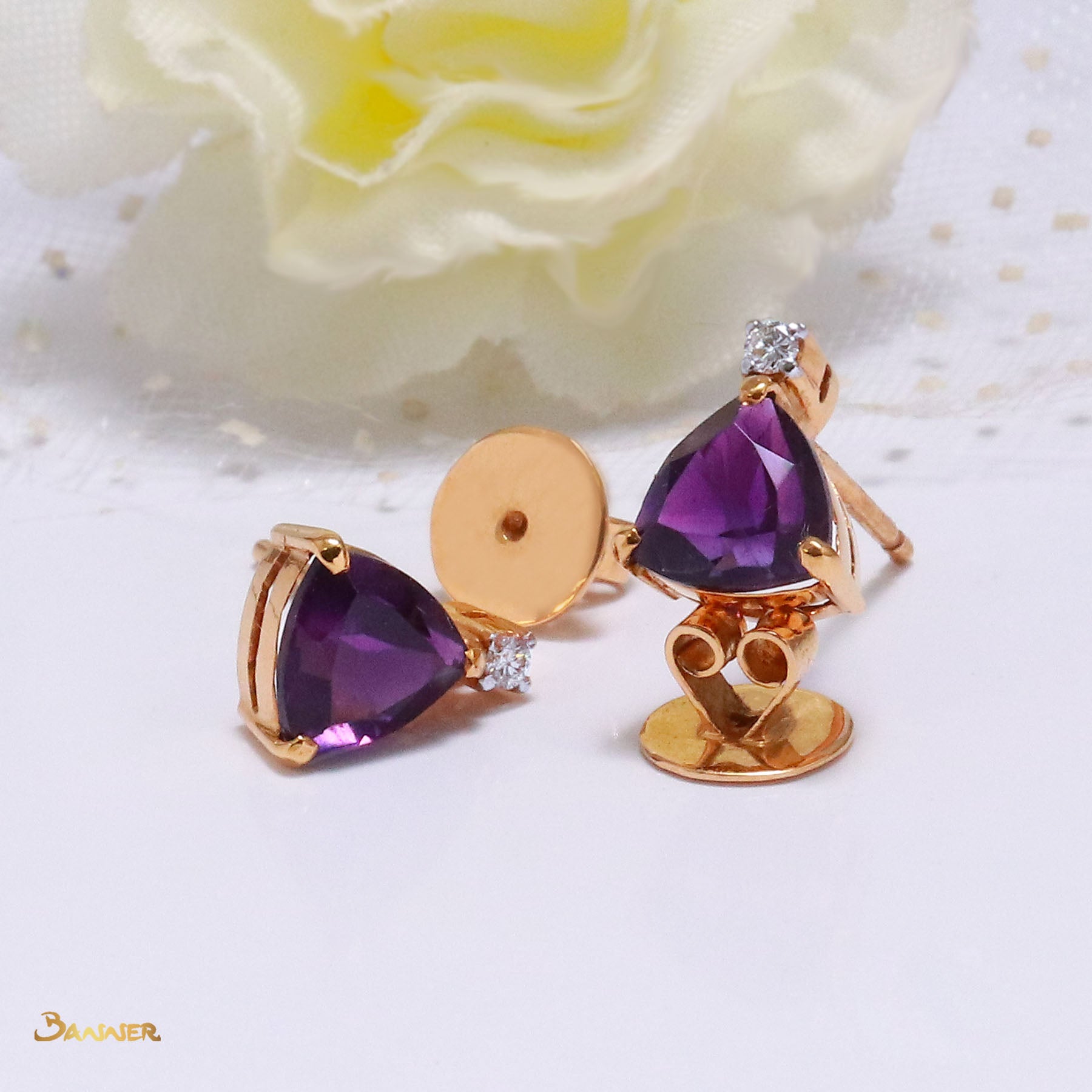 Trillion-cut Amethyst and Diamond Earrings