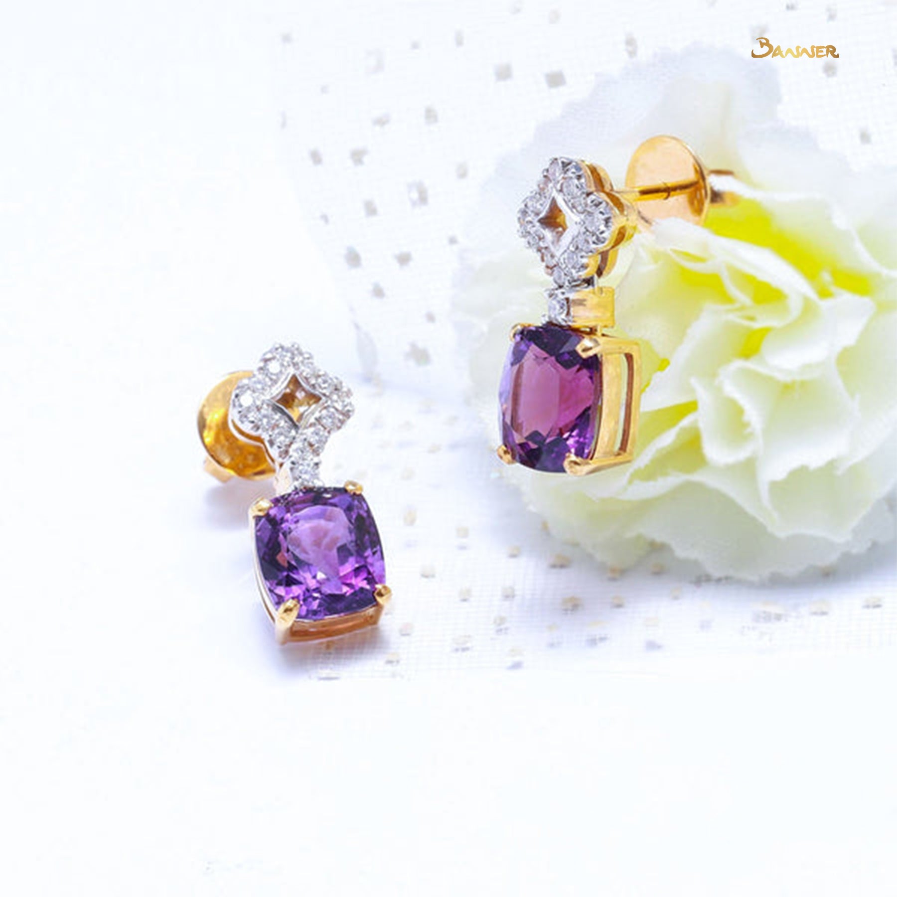 Amethyst and Diamond Floral Earrings