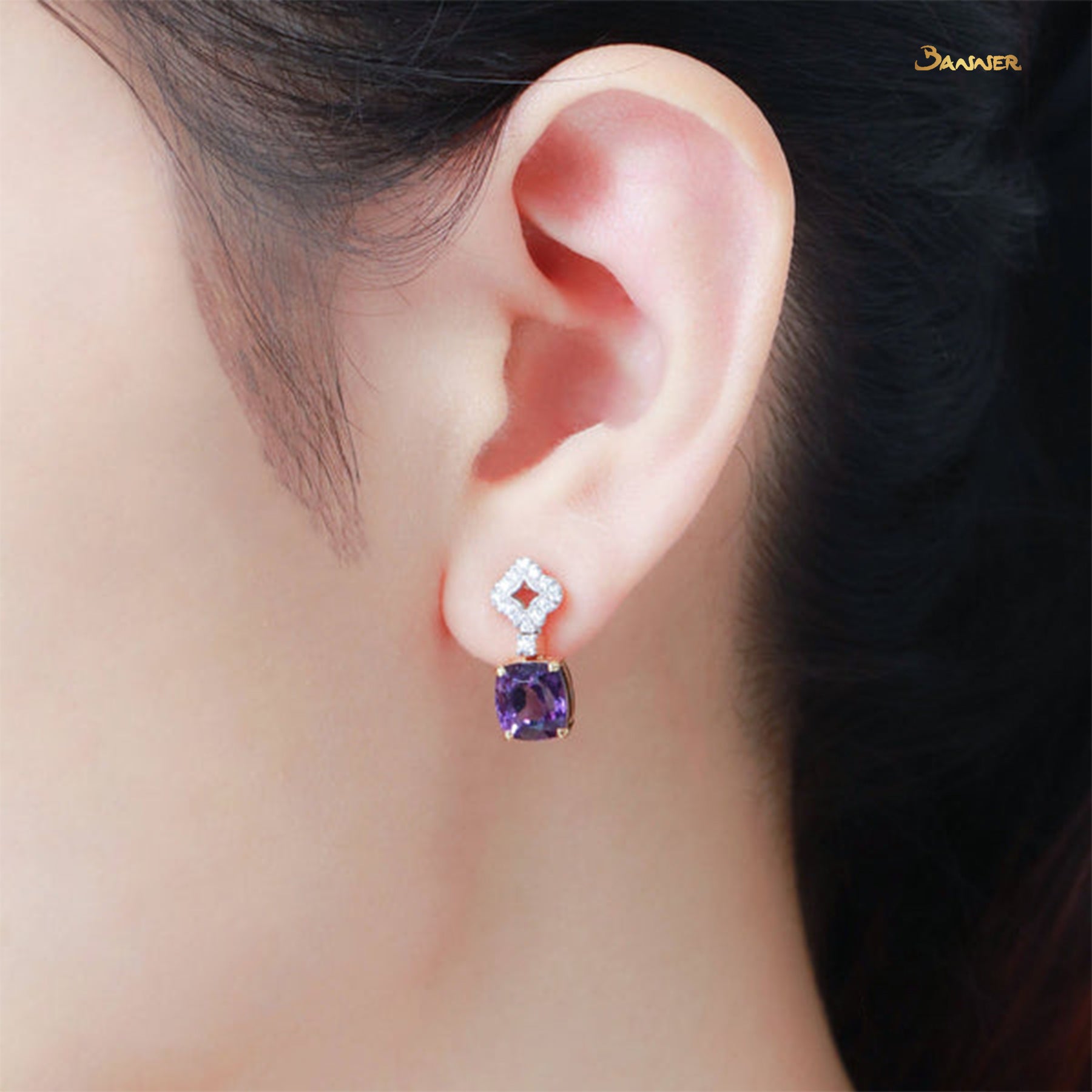 Amethyst and Diamond Floral Earrings