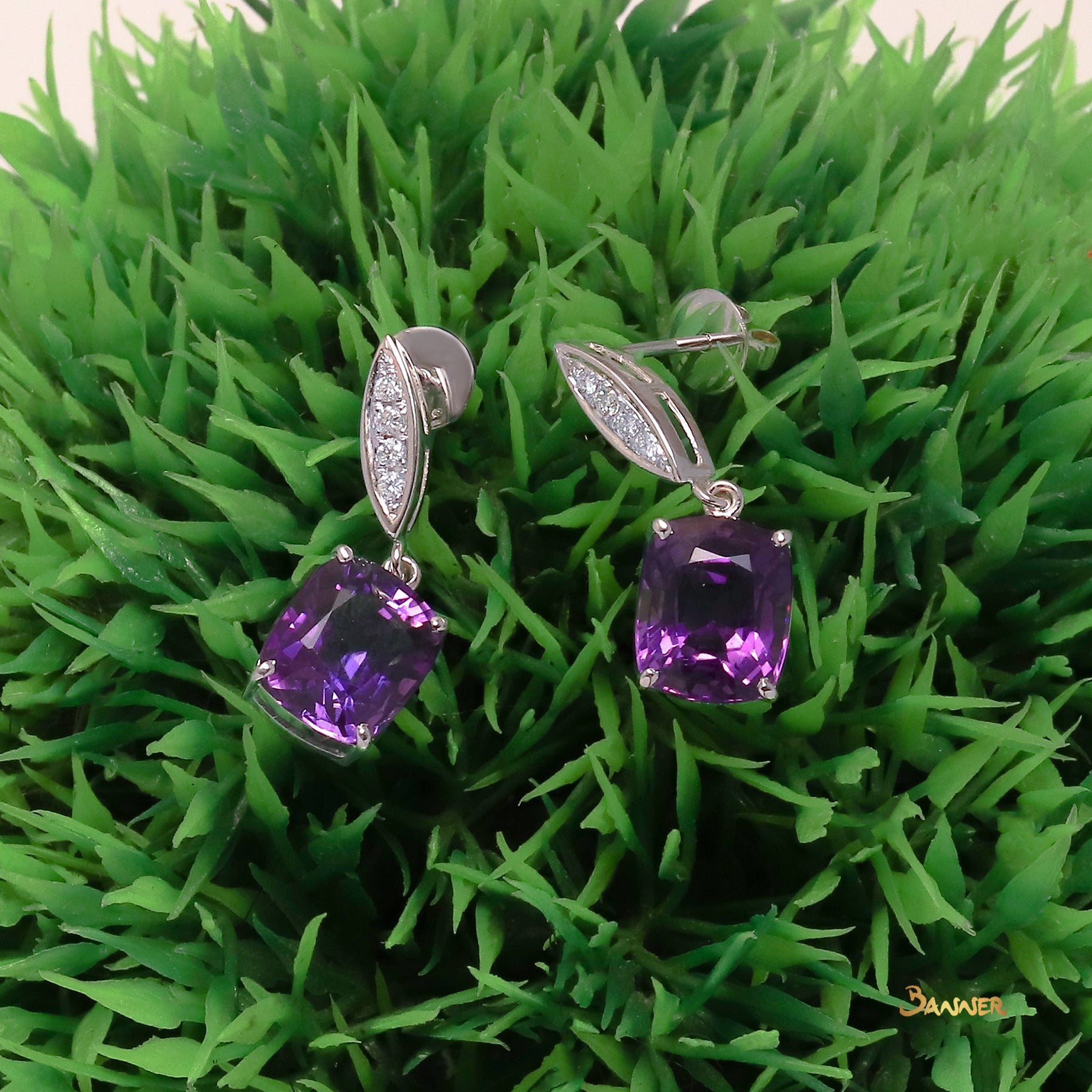 Emerald-cut Amethyst and Diamond Earrings