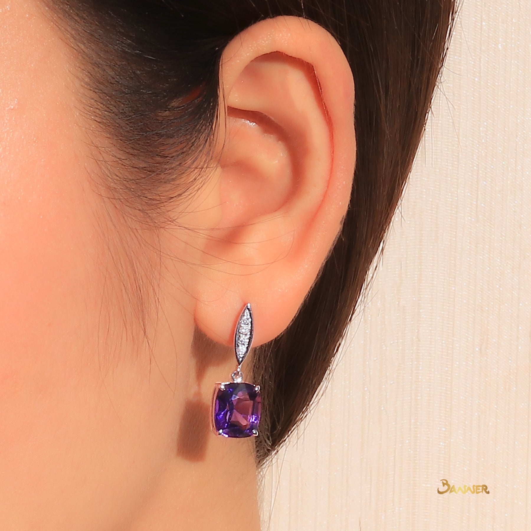 Emerald-cut Amethyst and Diamond Earrings