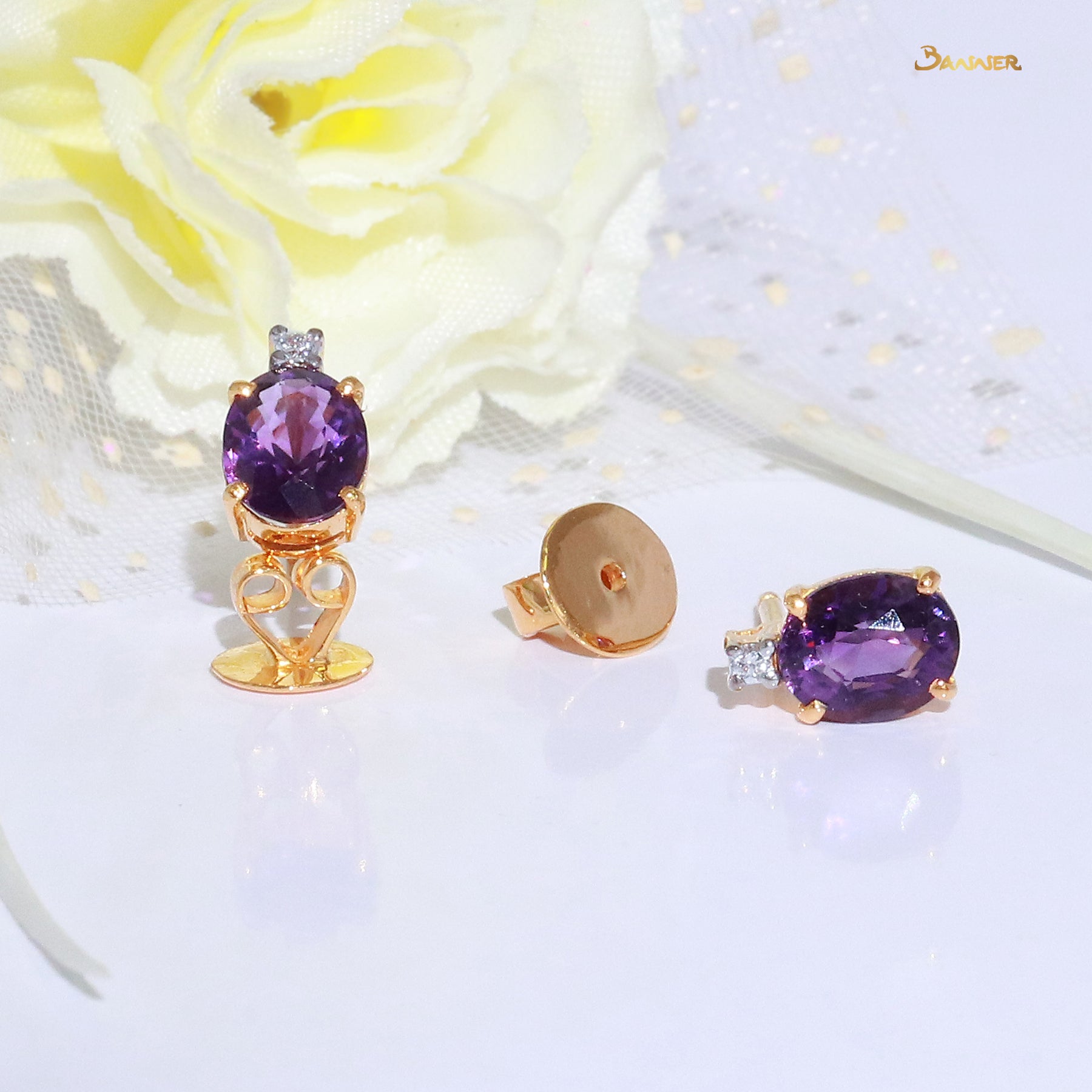 Amethyst and Diamond Petite Earrings