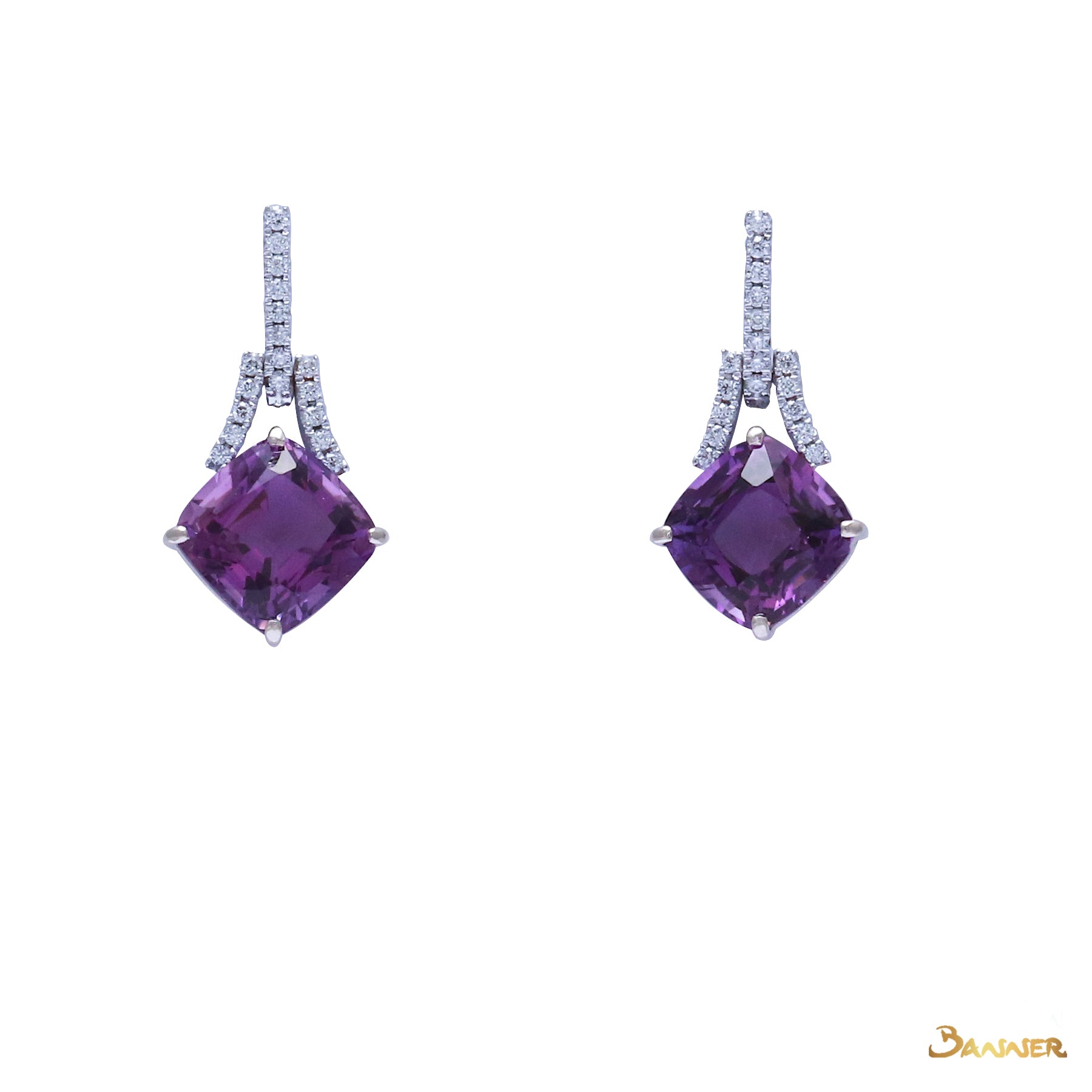 Cushion-cut Amethyst and Diamond Earrings