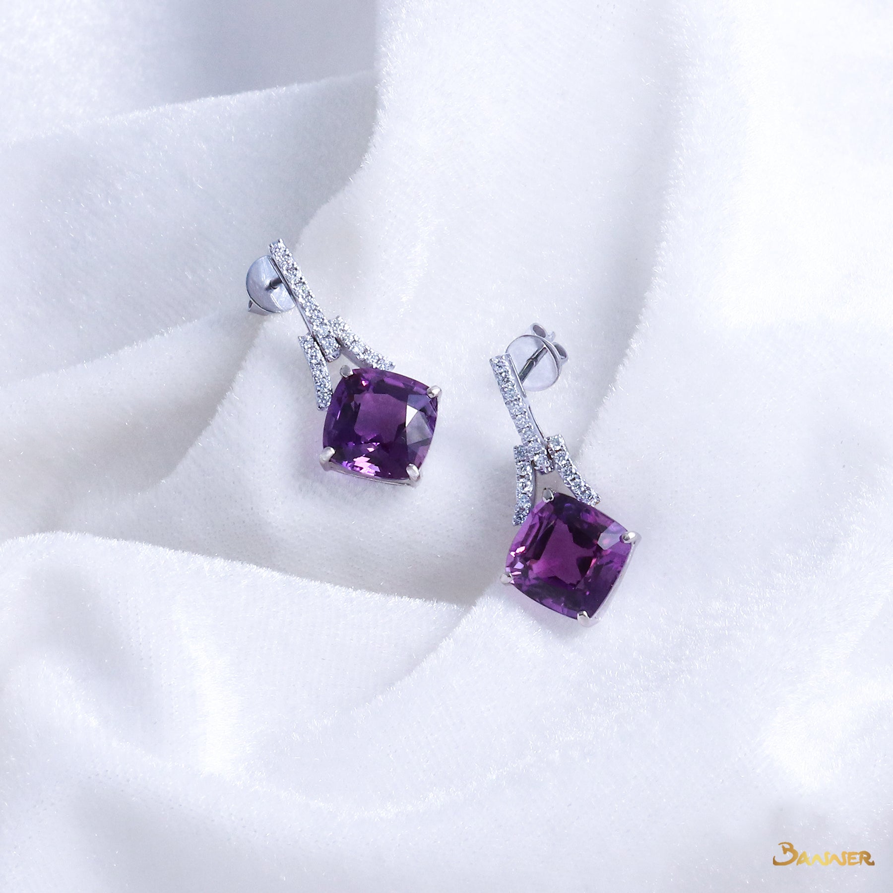 Cushion-cut Amethyst and Diamond Earrings