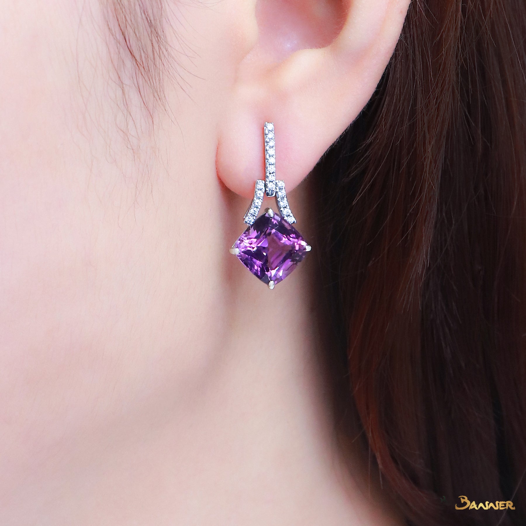 Cushion-cut Amethyst and Diamond Earrings