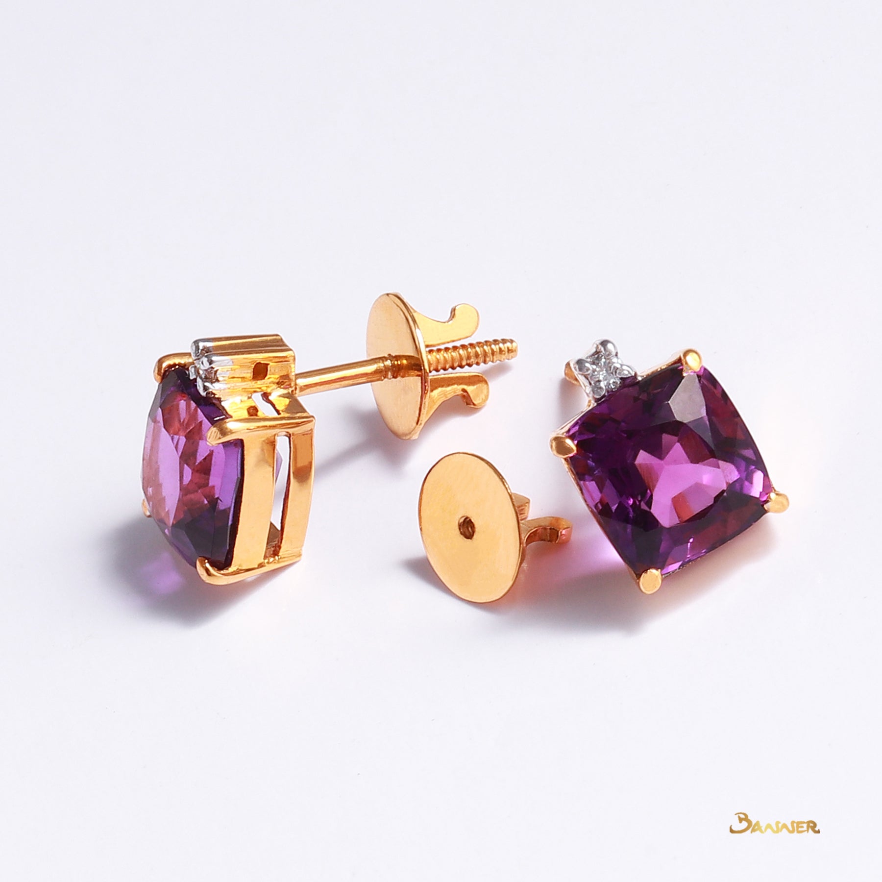 Amethyst and Diamond Stud Earrings