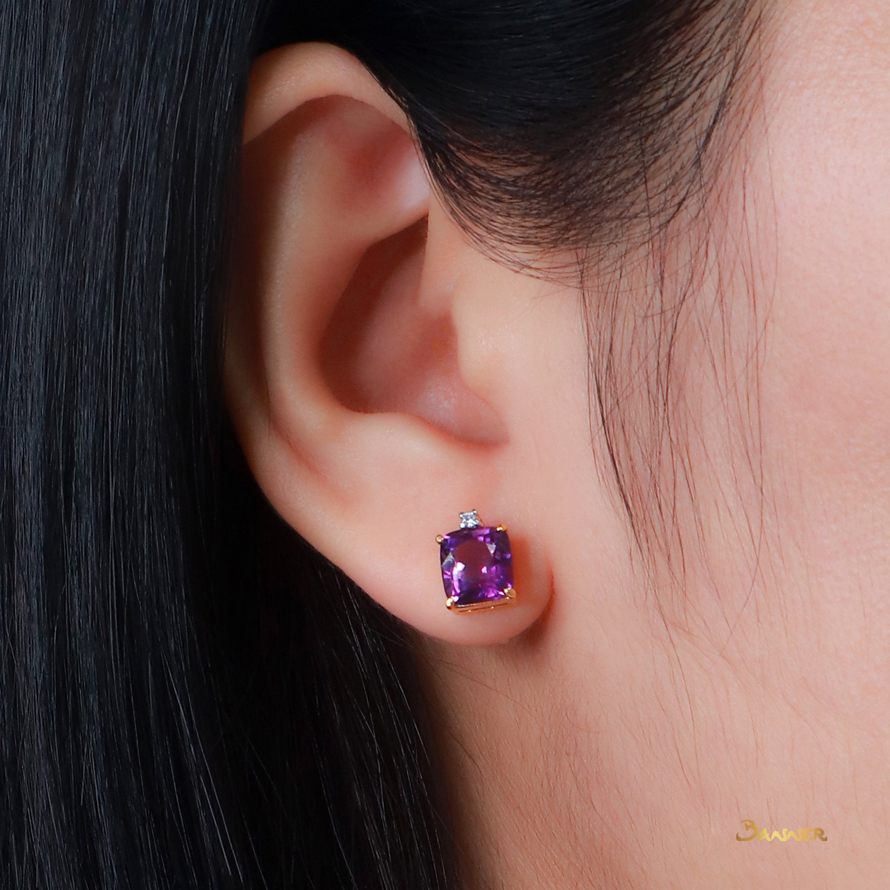 Amethyst and Diamond Stud Earrings