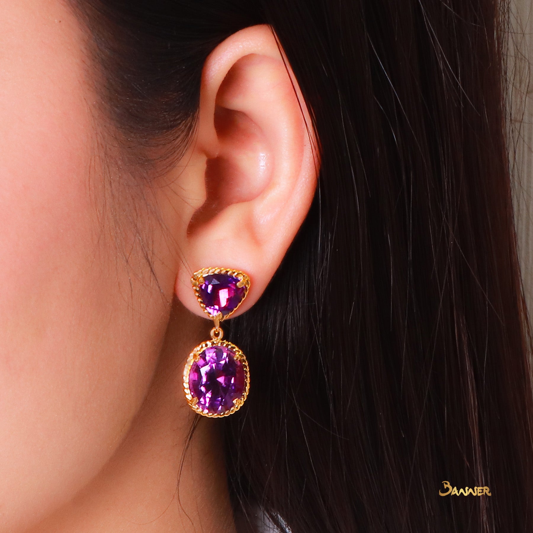 Amethyst 2 Step Dangle Earrings