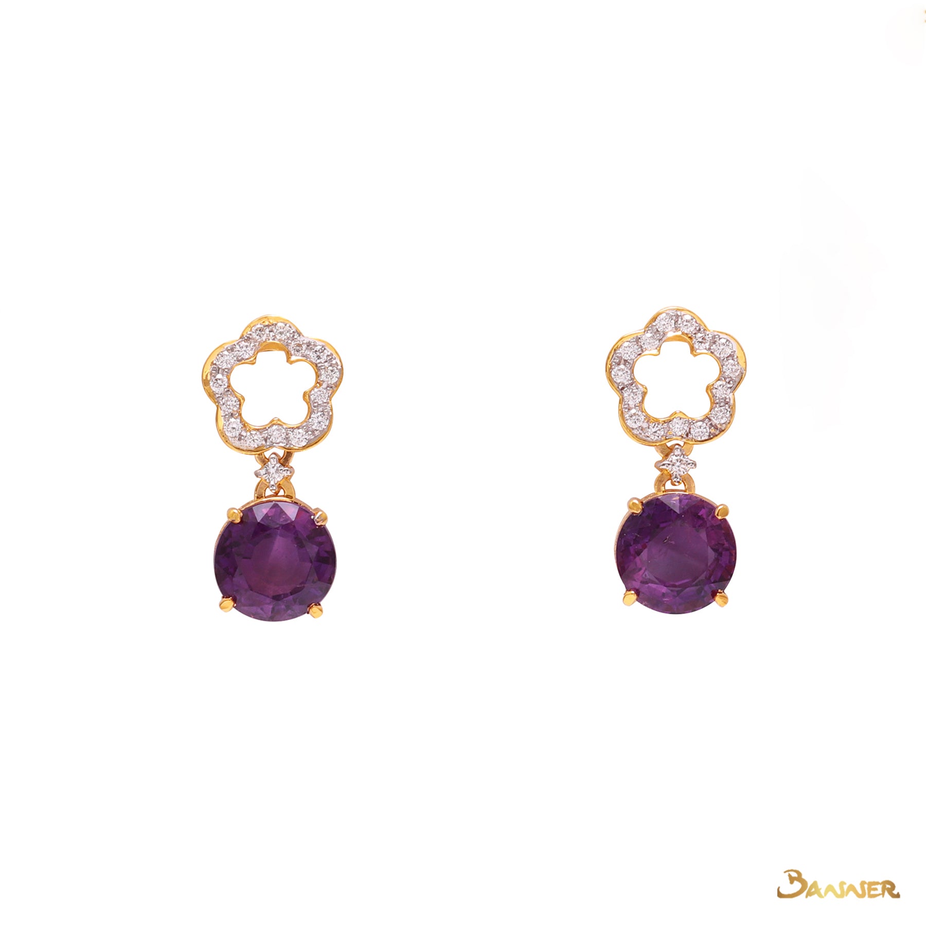 Amethyst and Diamond Floral Earrings