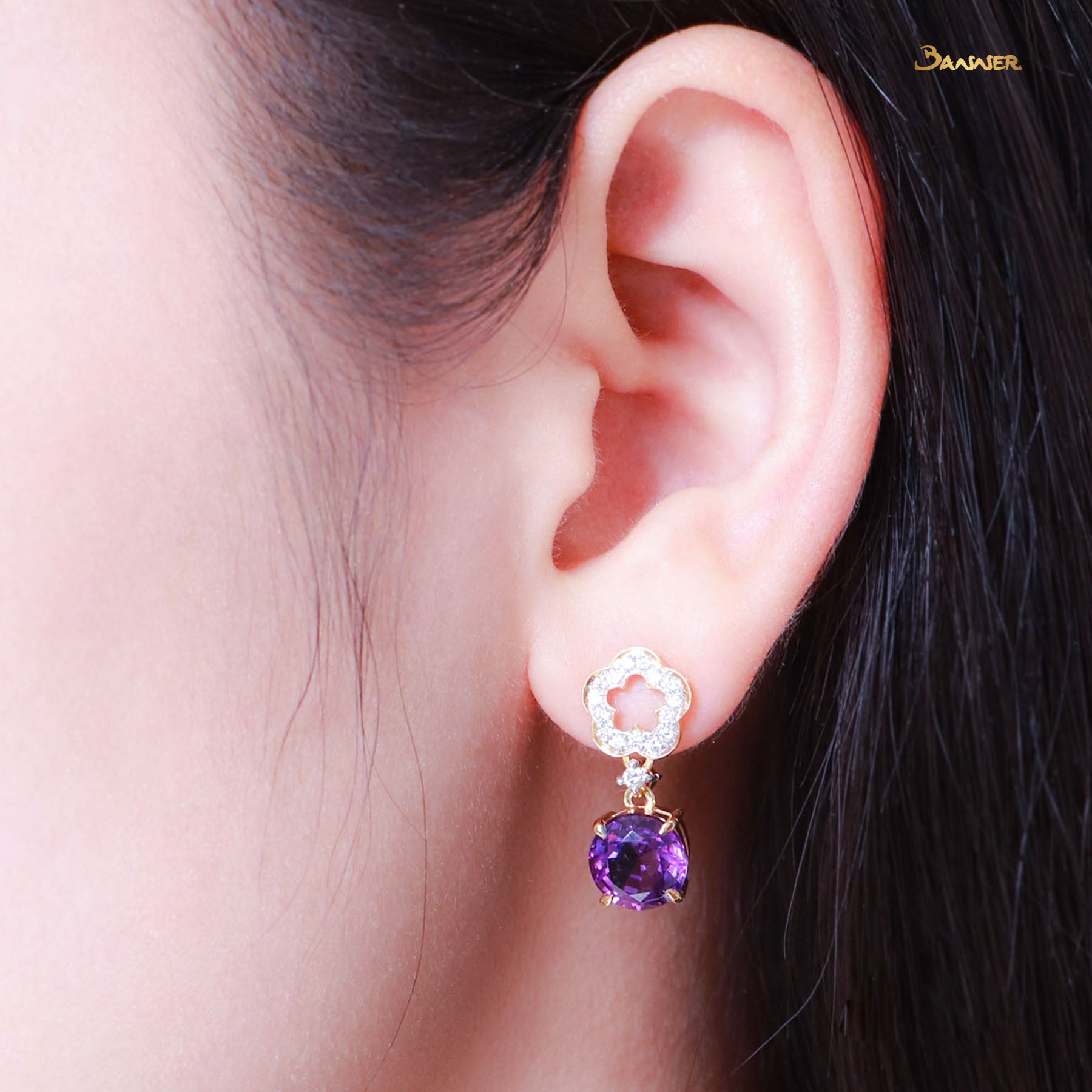 Amethyst and Diamond Floral Earrings