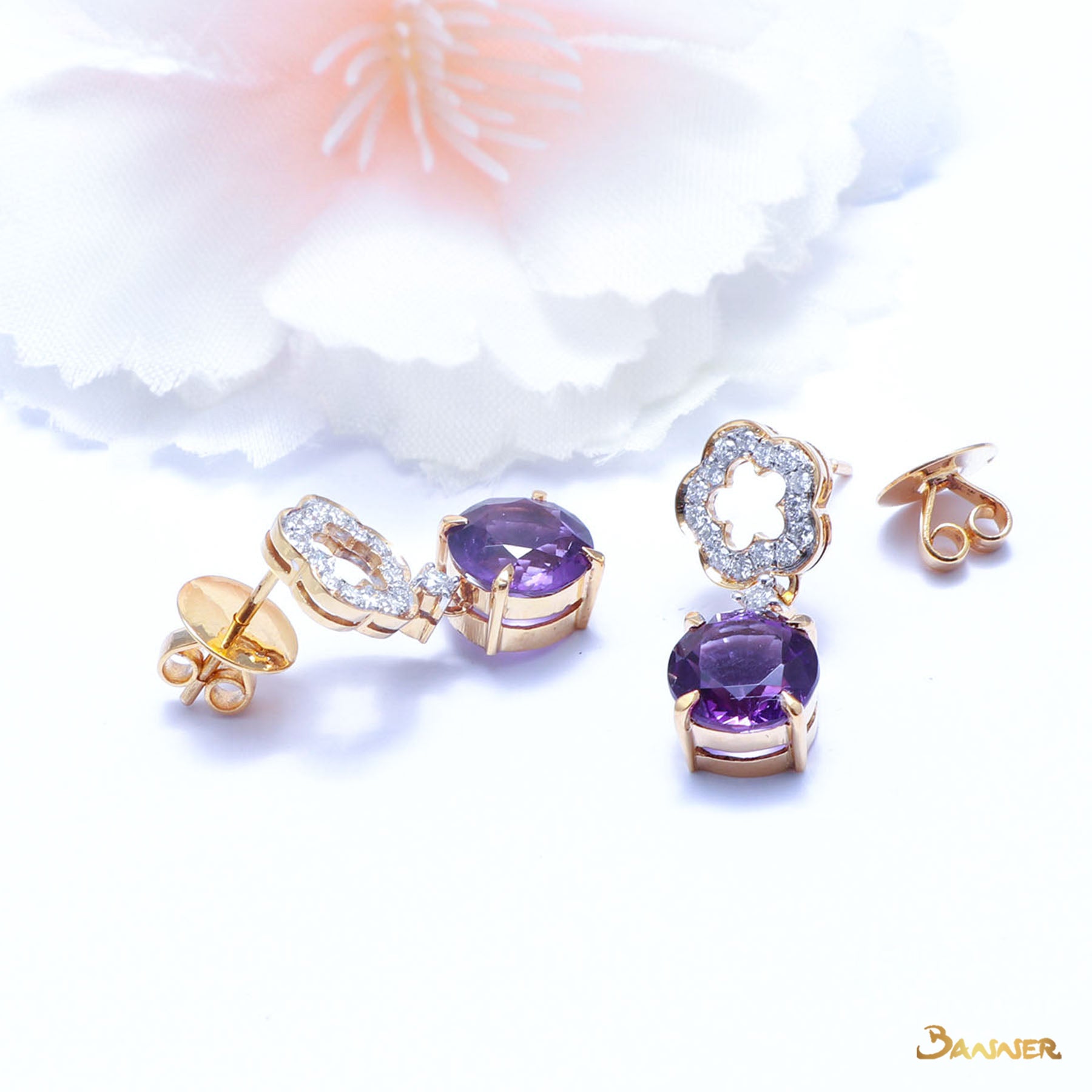 Amethyst and Diamond Floral Earrings