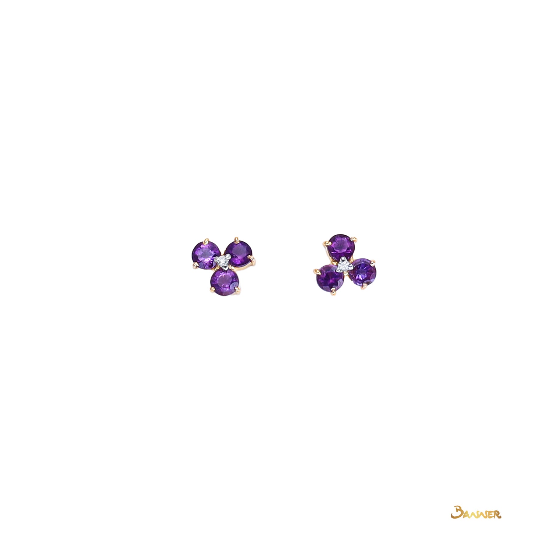 Amethyst and Diamond Floral Earrings