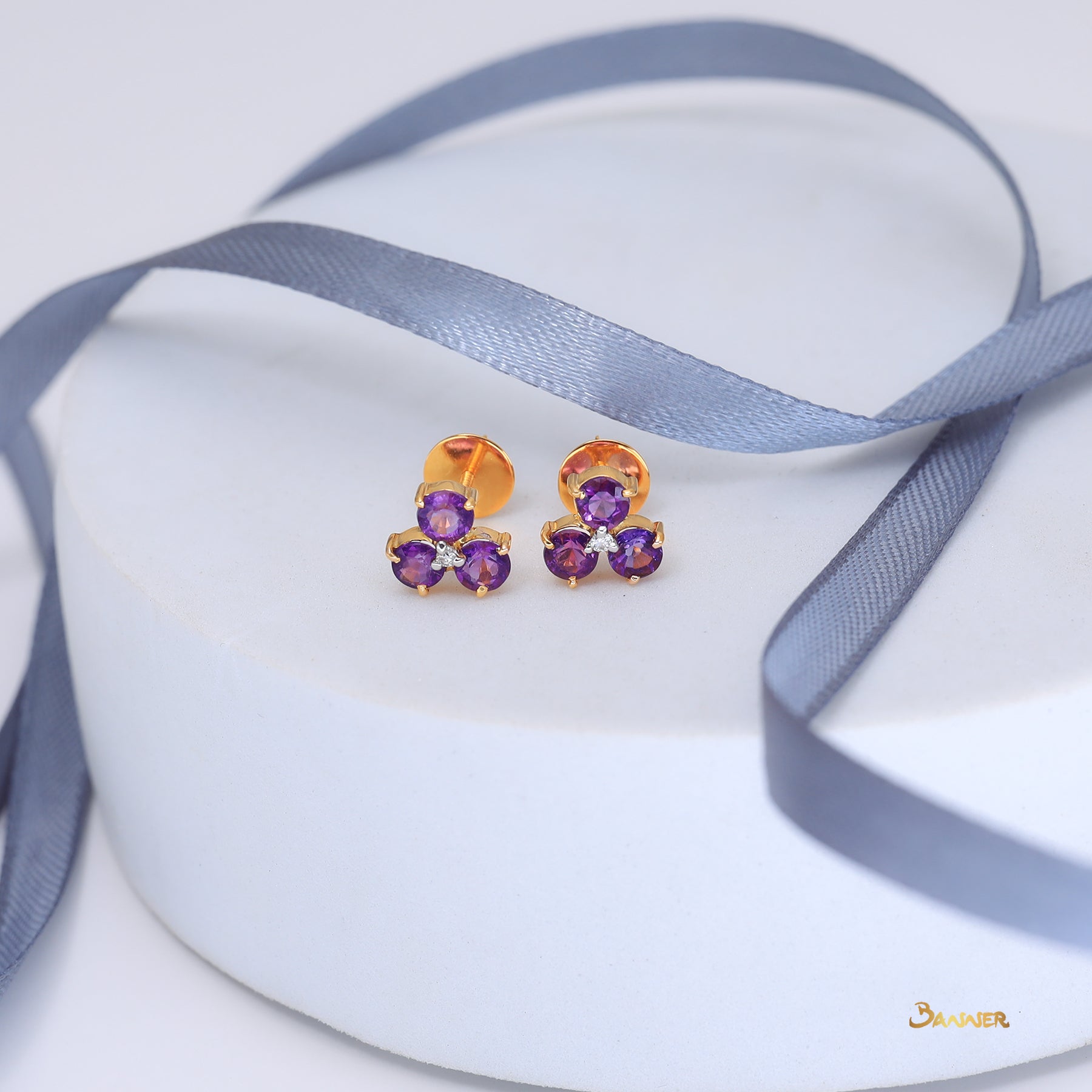 Amethyst and Diamond Floral Earrings