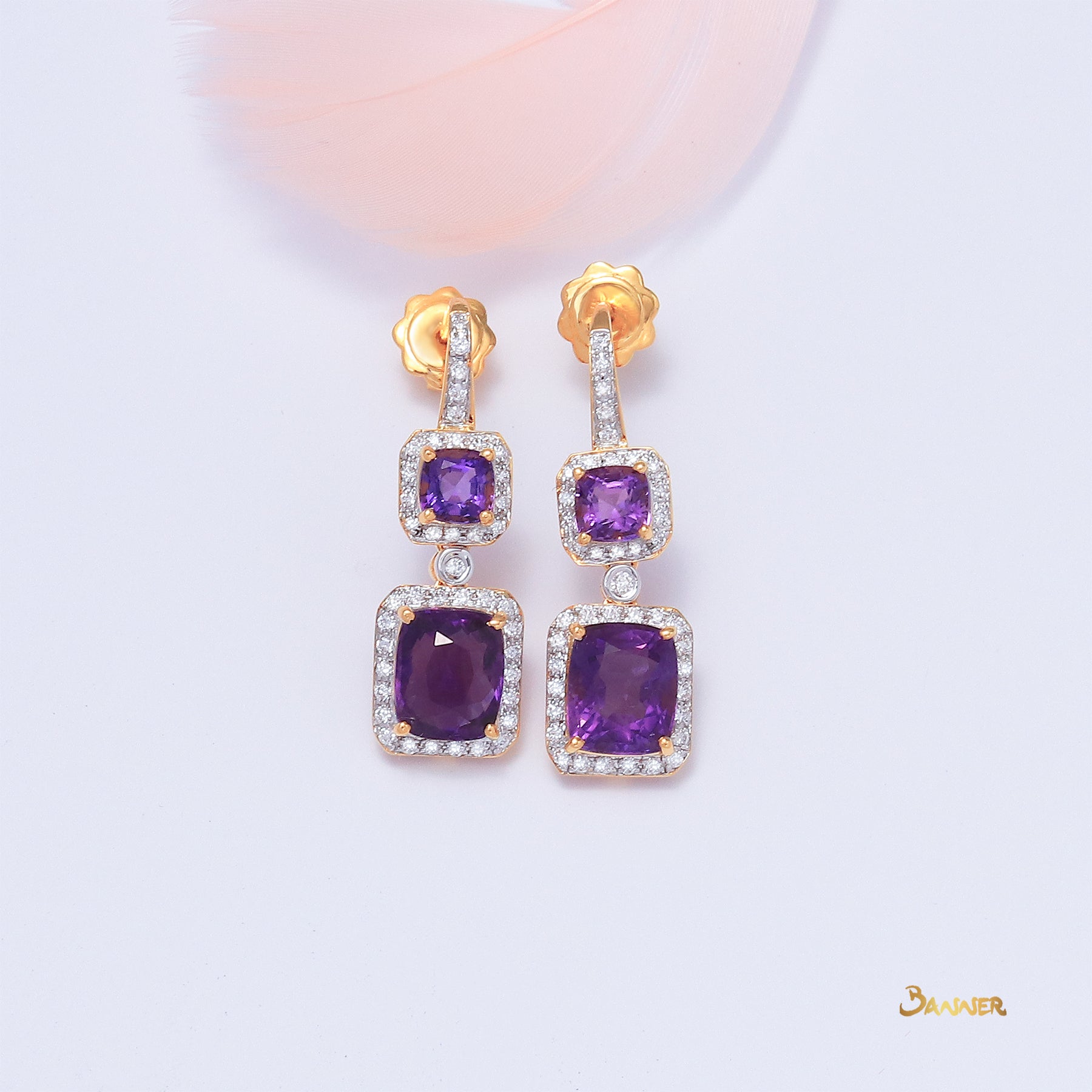 Amethyst and Diamond 2-Step Halo Dangle Earrings