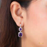 Amethyst and Diamond 2-Step Halo Dangle Earrings