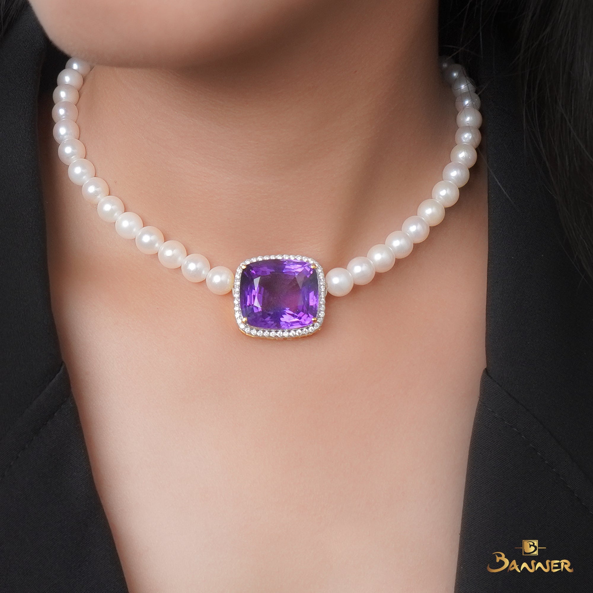 Amethyst, Pearl and Diamond Choker