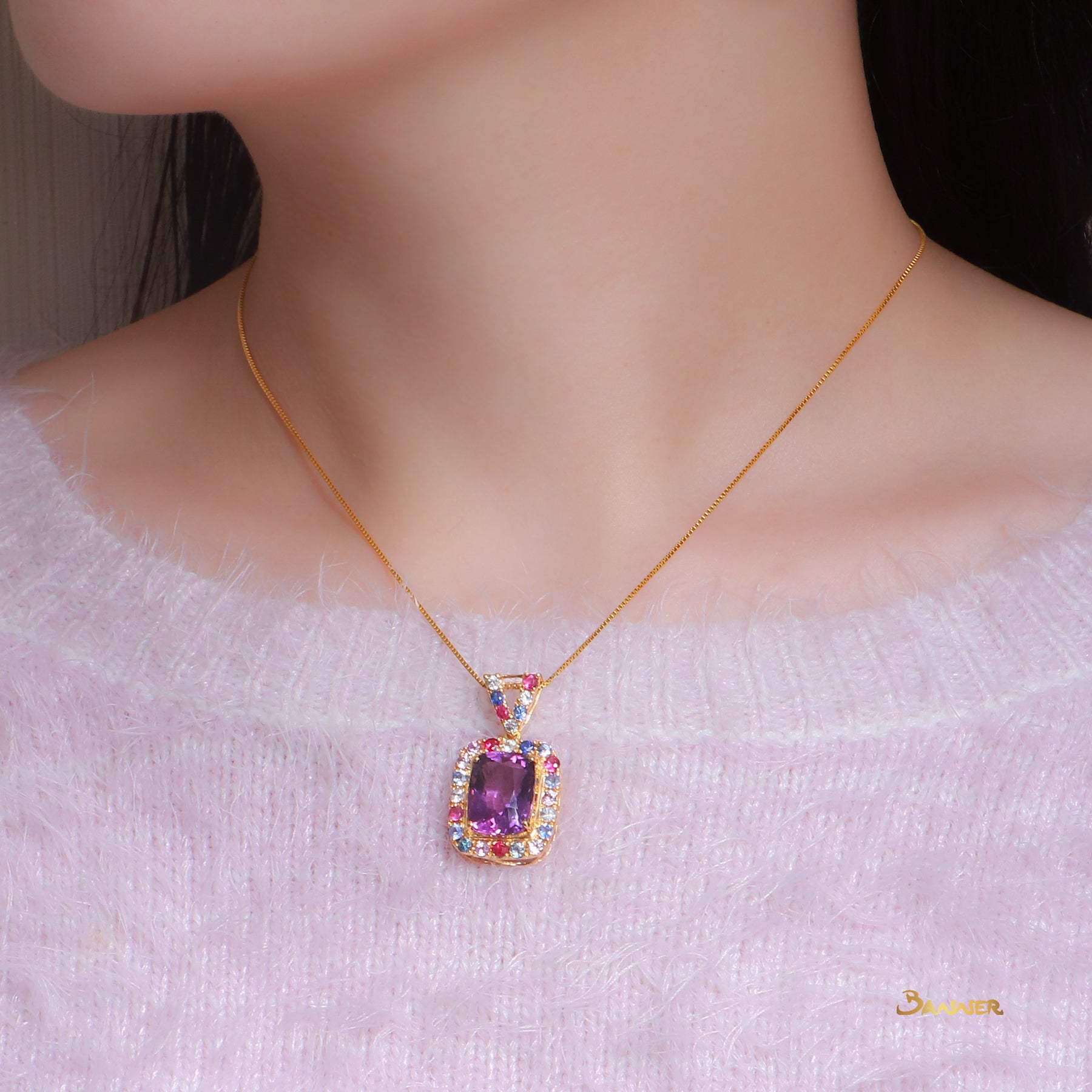 Amethyst and Multi-Colored Sapphire Pendant