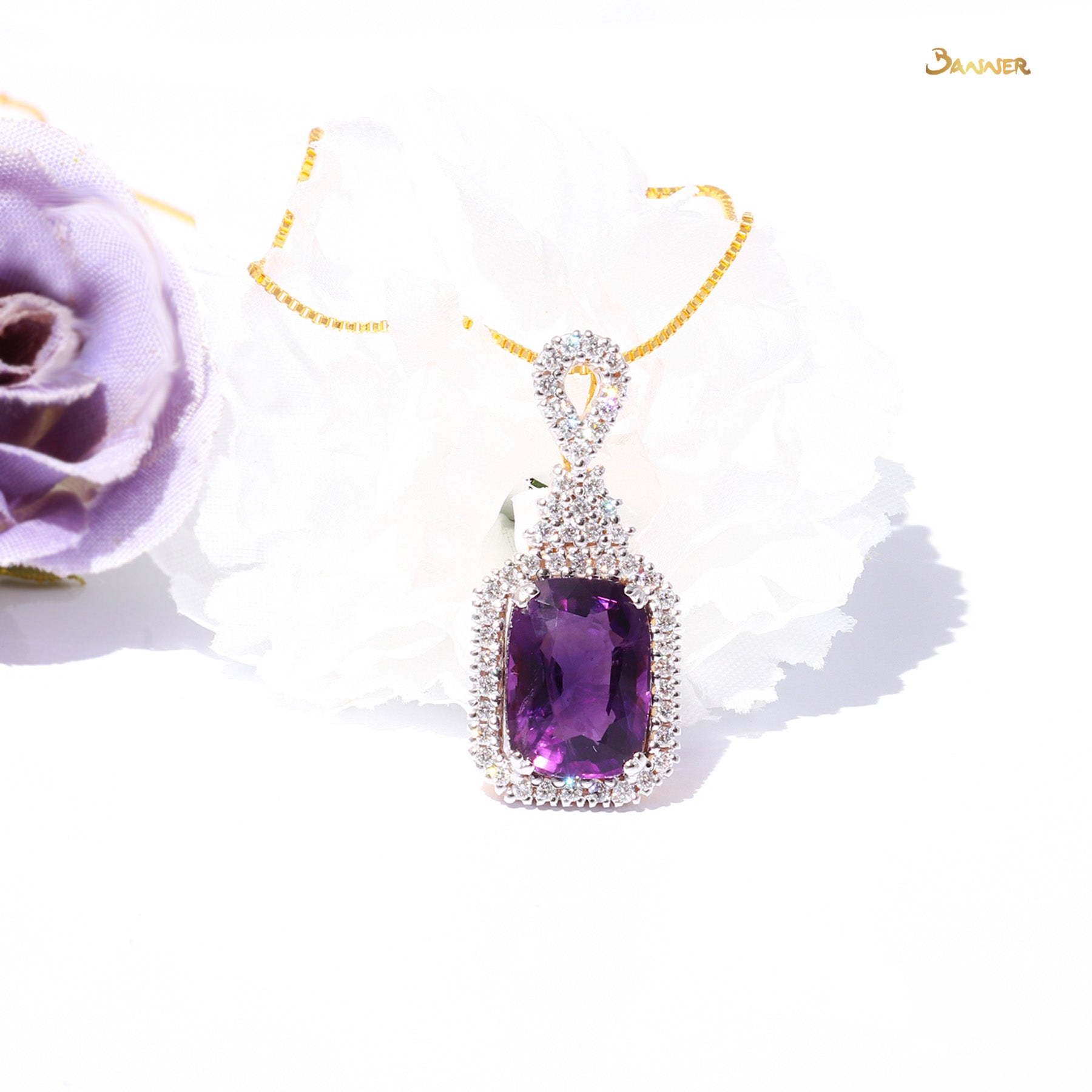 Emerald-cut Amethyst and Diamond Pendant