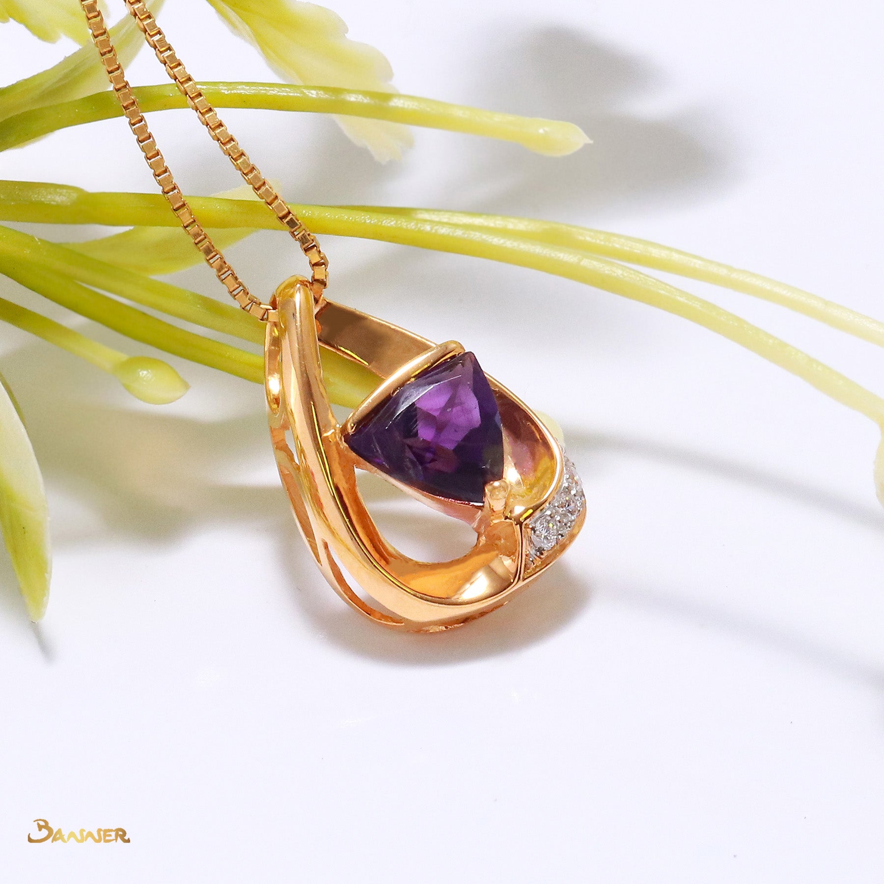 Trillion-cut Amethyst and Diamond Pendant