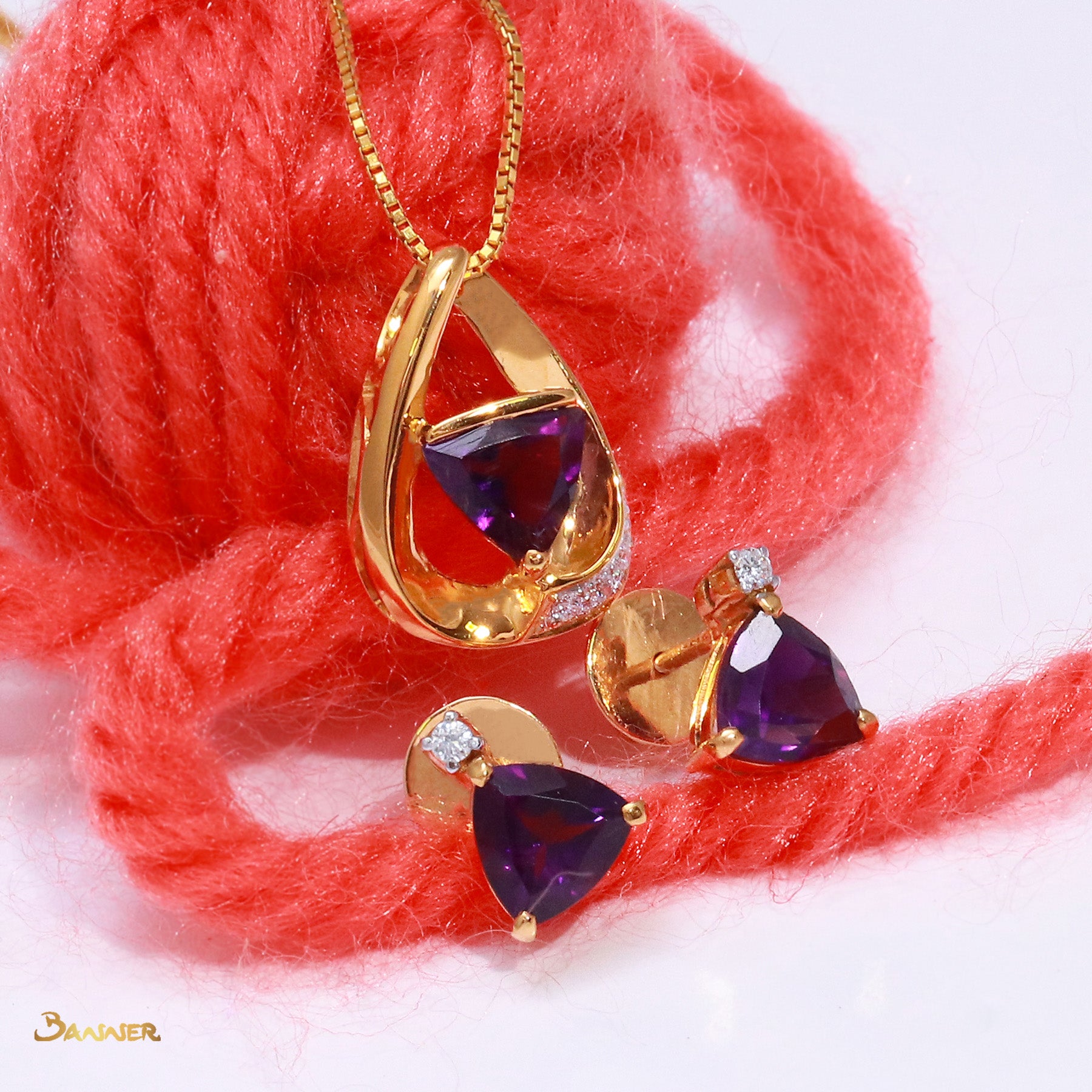 Trillion-cut Amethyst and Diamond Pendant