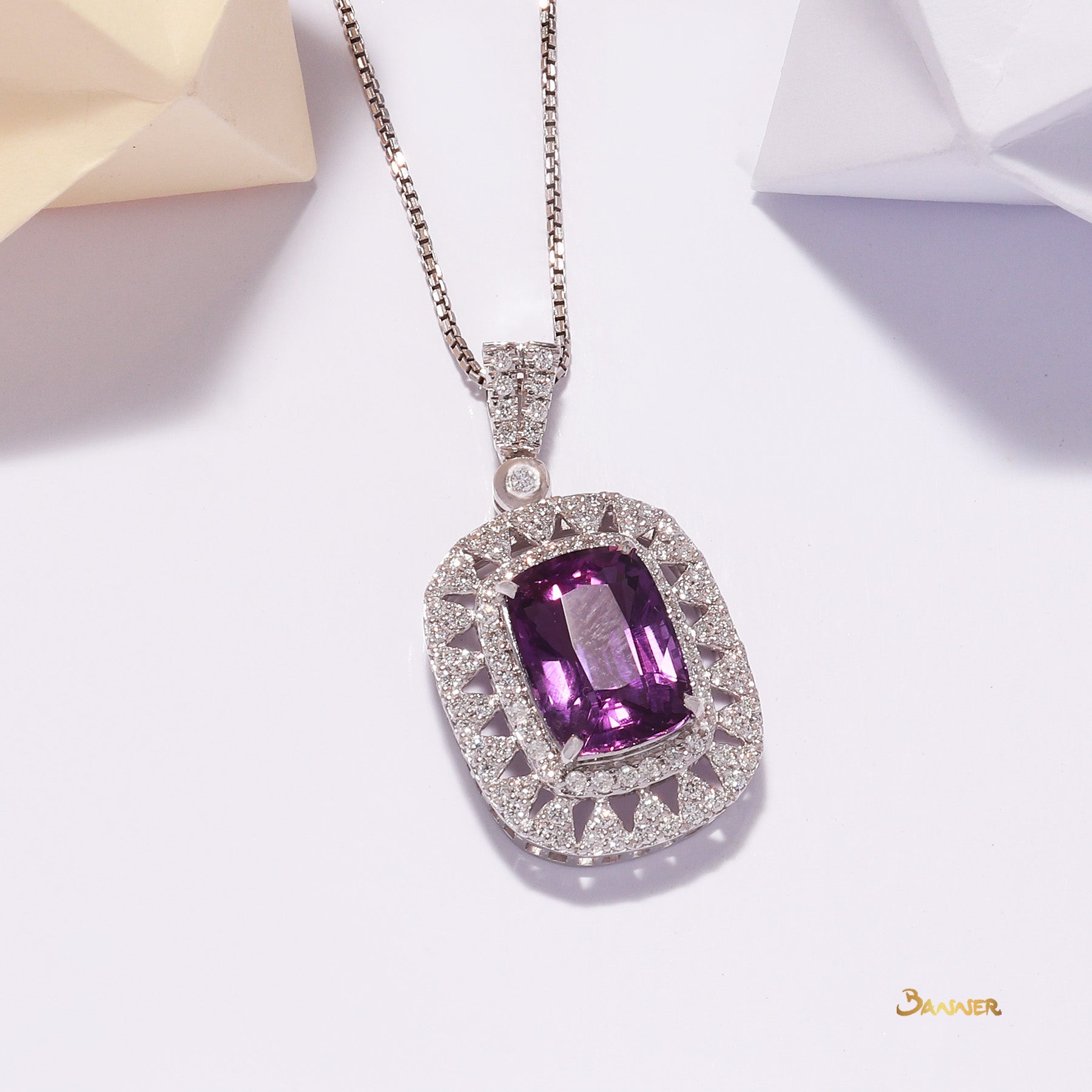 Amethyst and Diamond Double Halo Pendant