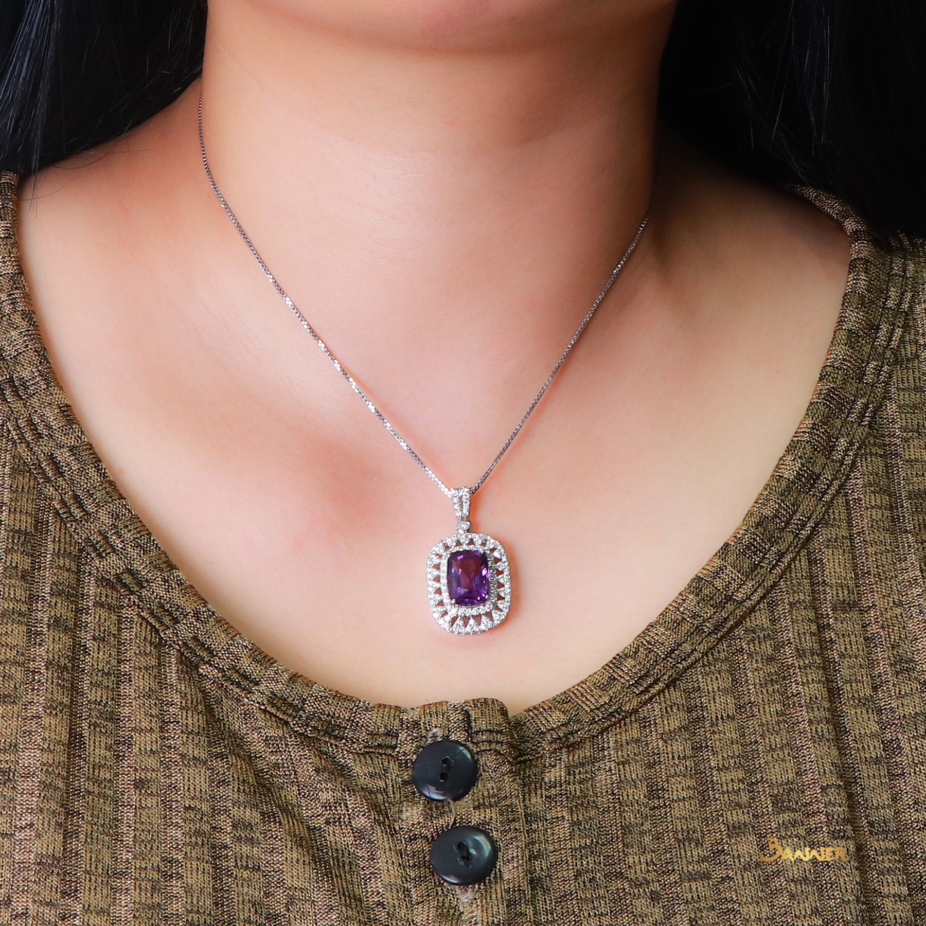 Amethyst and Diamond Double Halo Pendant