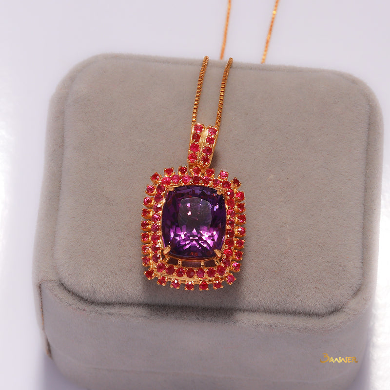 Amethyst and Ruby Double Halo Pendant