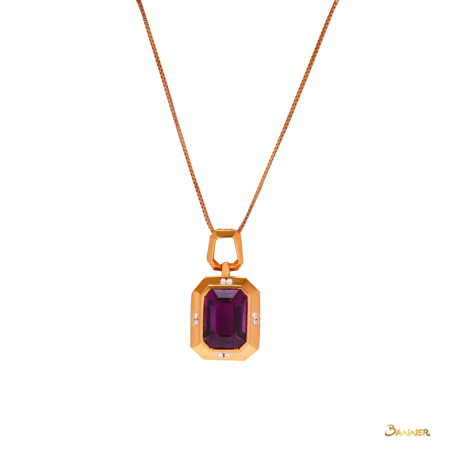 Amethyst and Diamond Octagon Shape Pendant