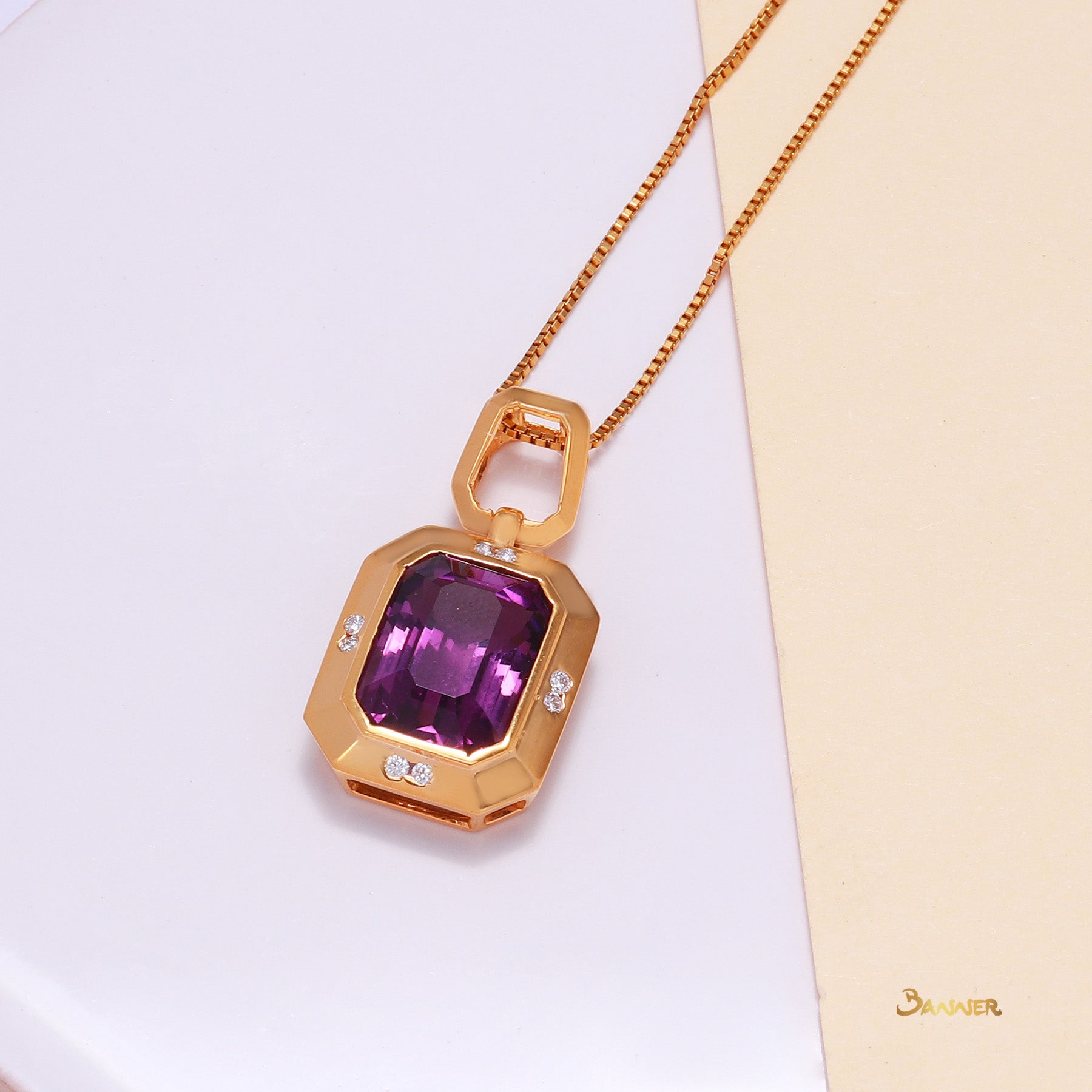 Amethyst and Diamond Octagon Shape Pendant