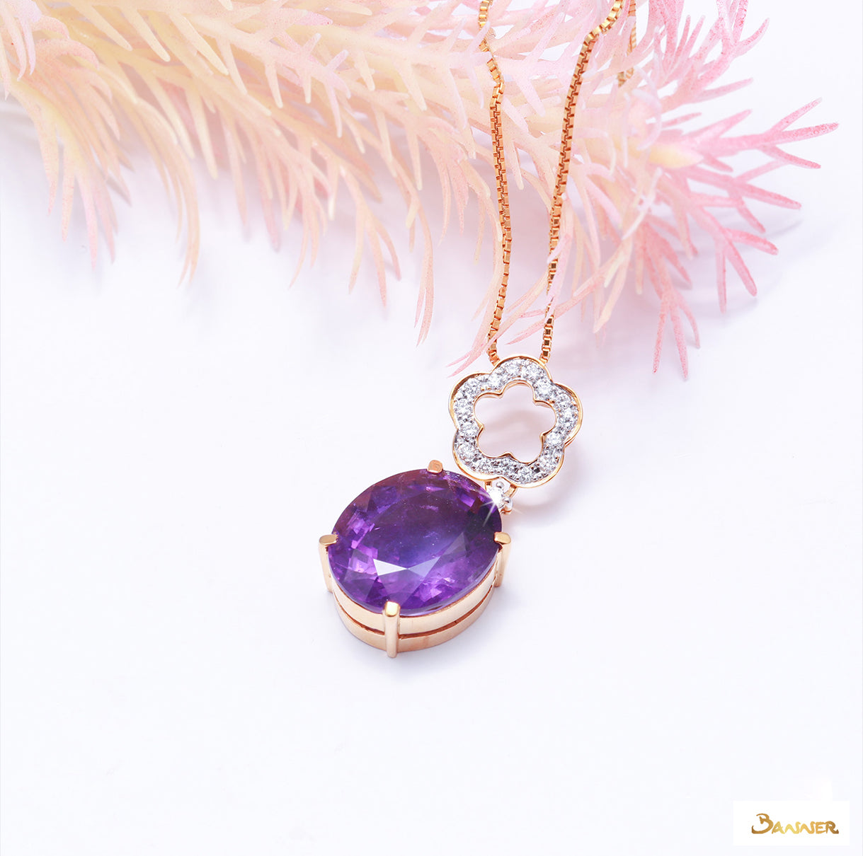 Amethyst and Diamond Floral Pendant